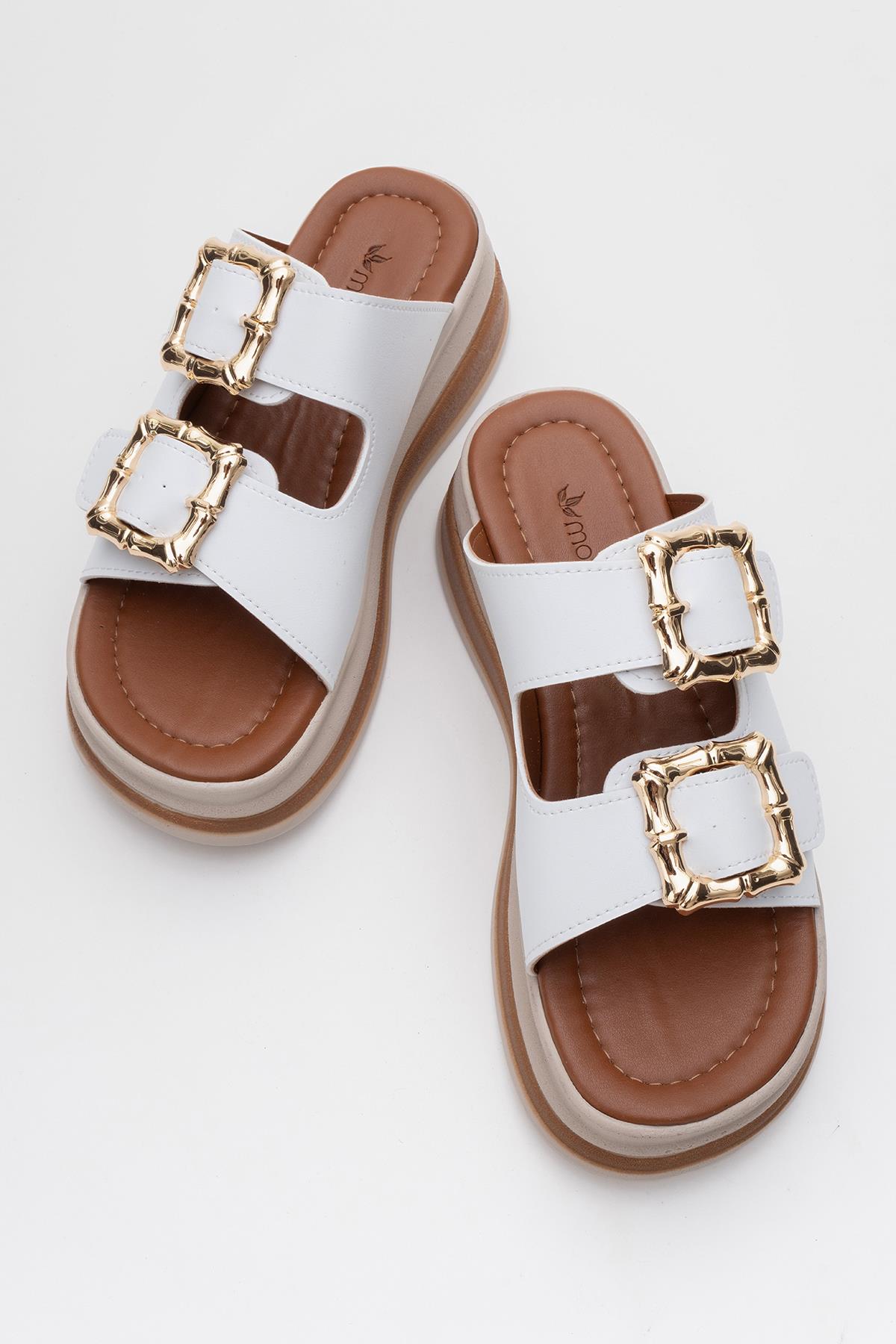 Kadın Çift Tokalı Terlik BEYAZ - Görsel 6