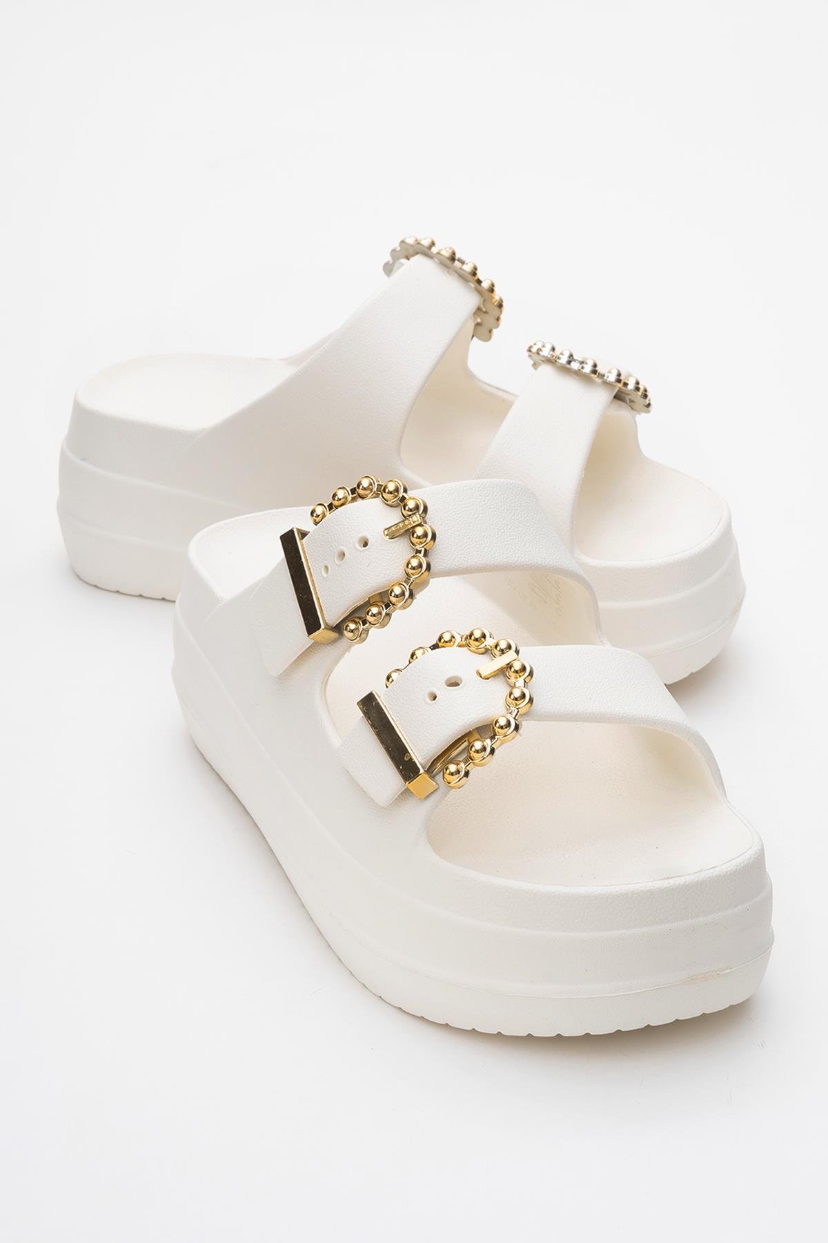 Kadın Bantlı Tokalı Terlik EKRU - Görsel 2