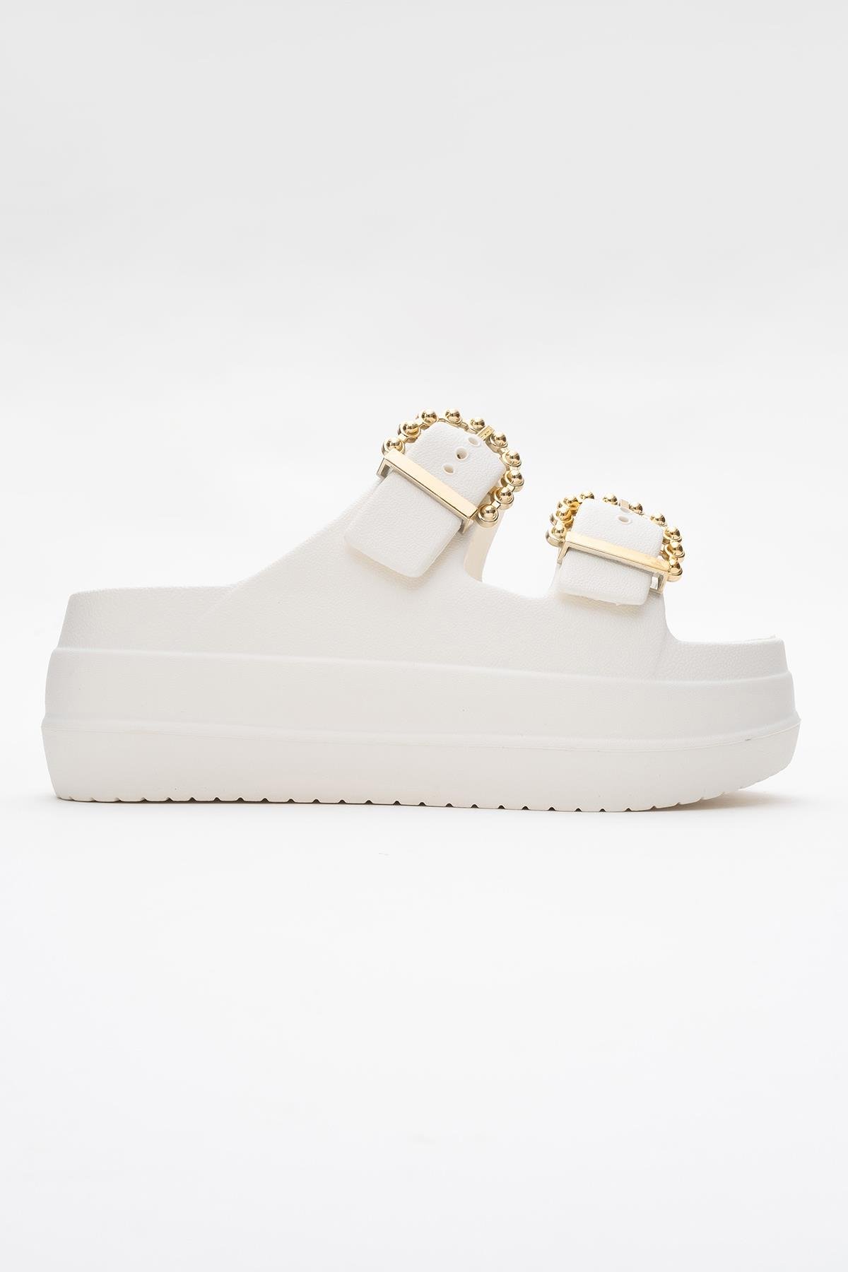 Kadın Bantlı Tokalı Terlik EKRU - Görsel 3