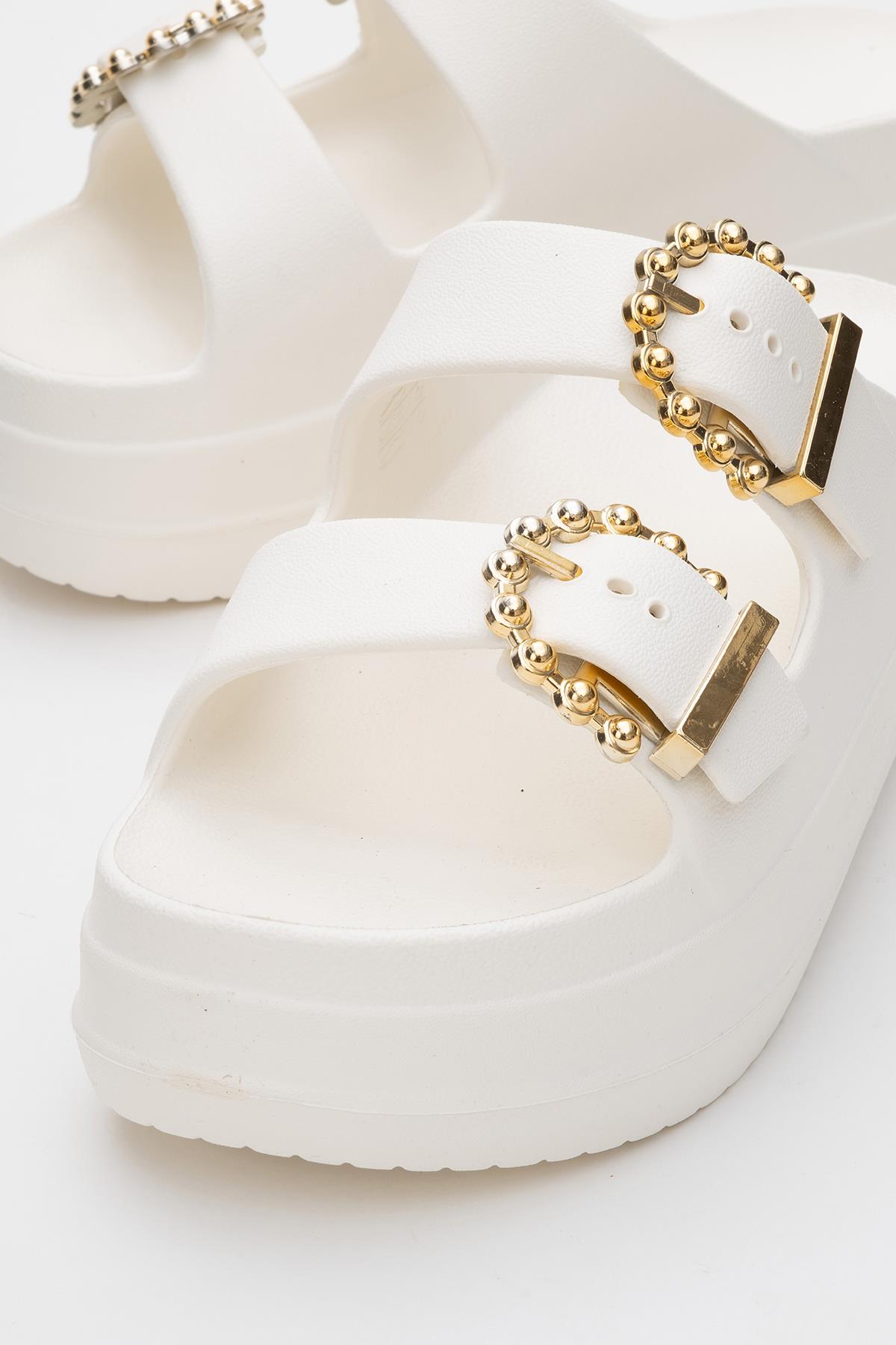 Kadın Bantlı Tokalı Terlik EKRU - Görsel 4