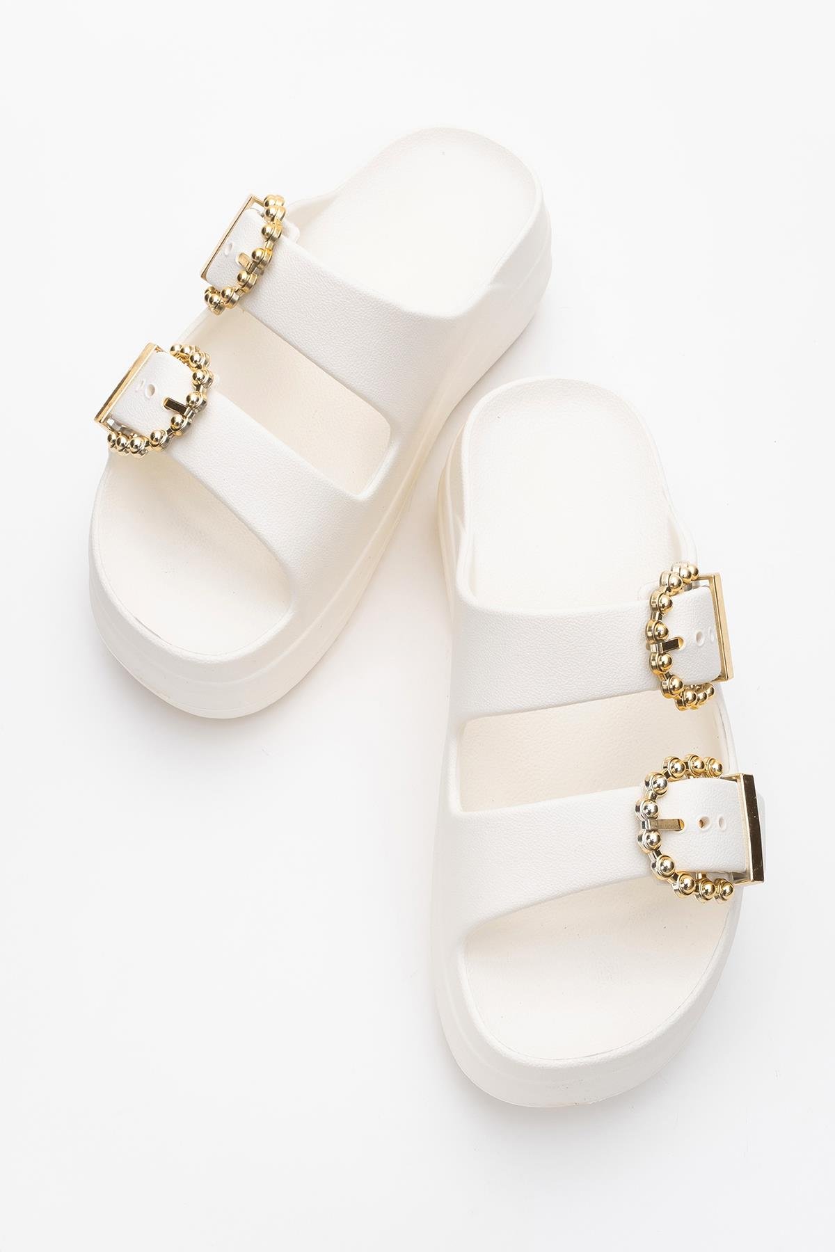 Kadın Bantlı Tokalı Terlik EKRU - Görsel 6