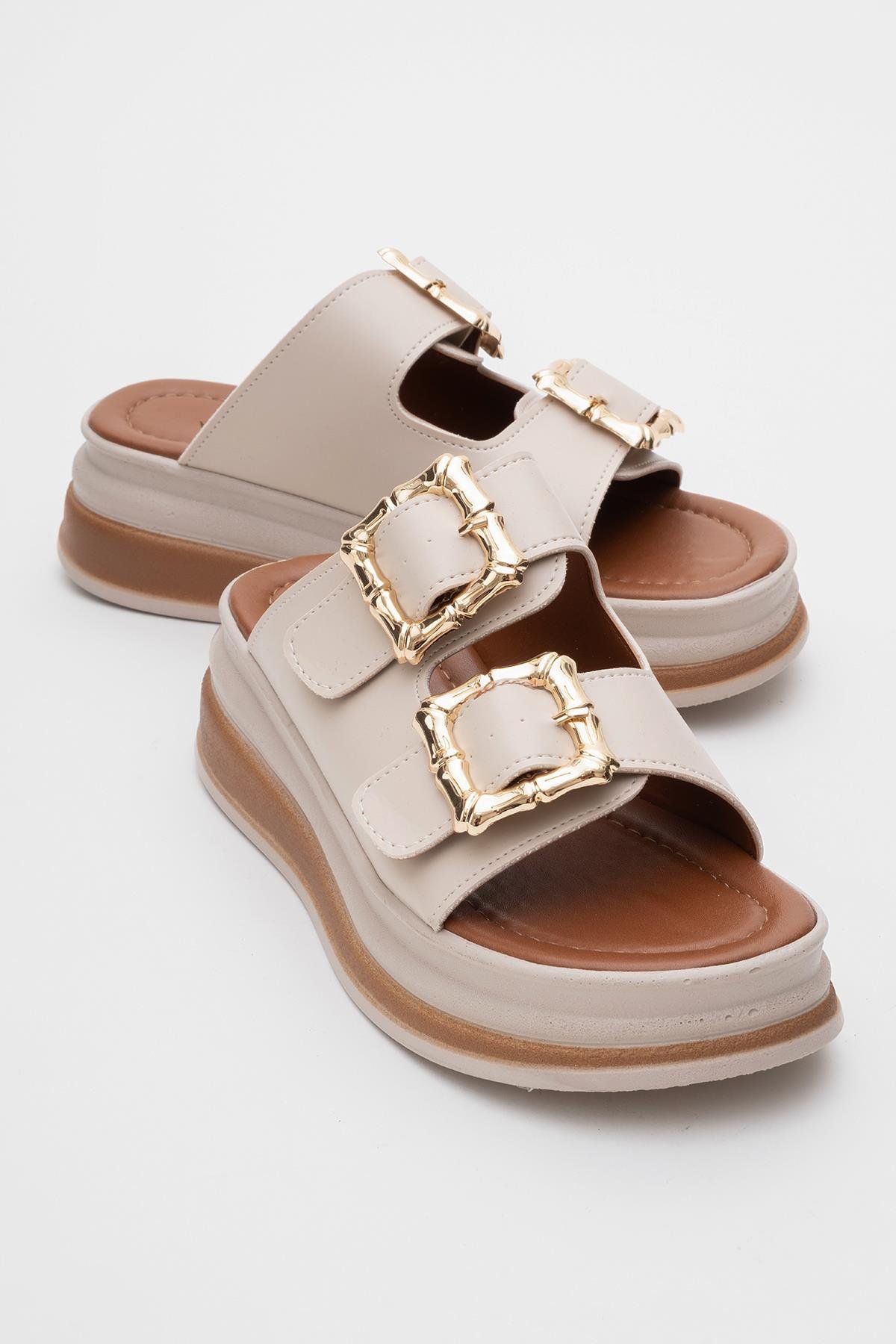 Kadın Çift Tokalı Terlik BEJ - Görsel 2