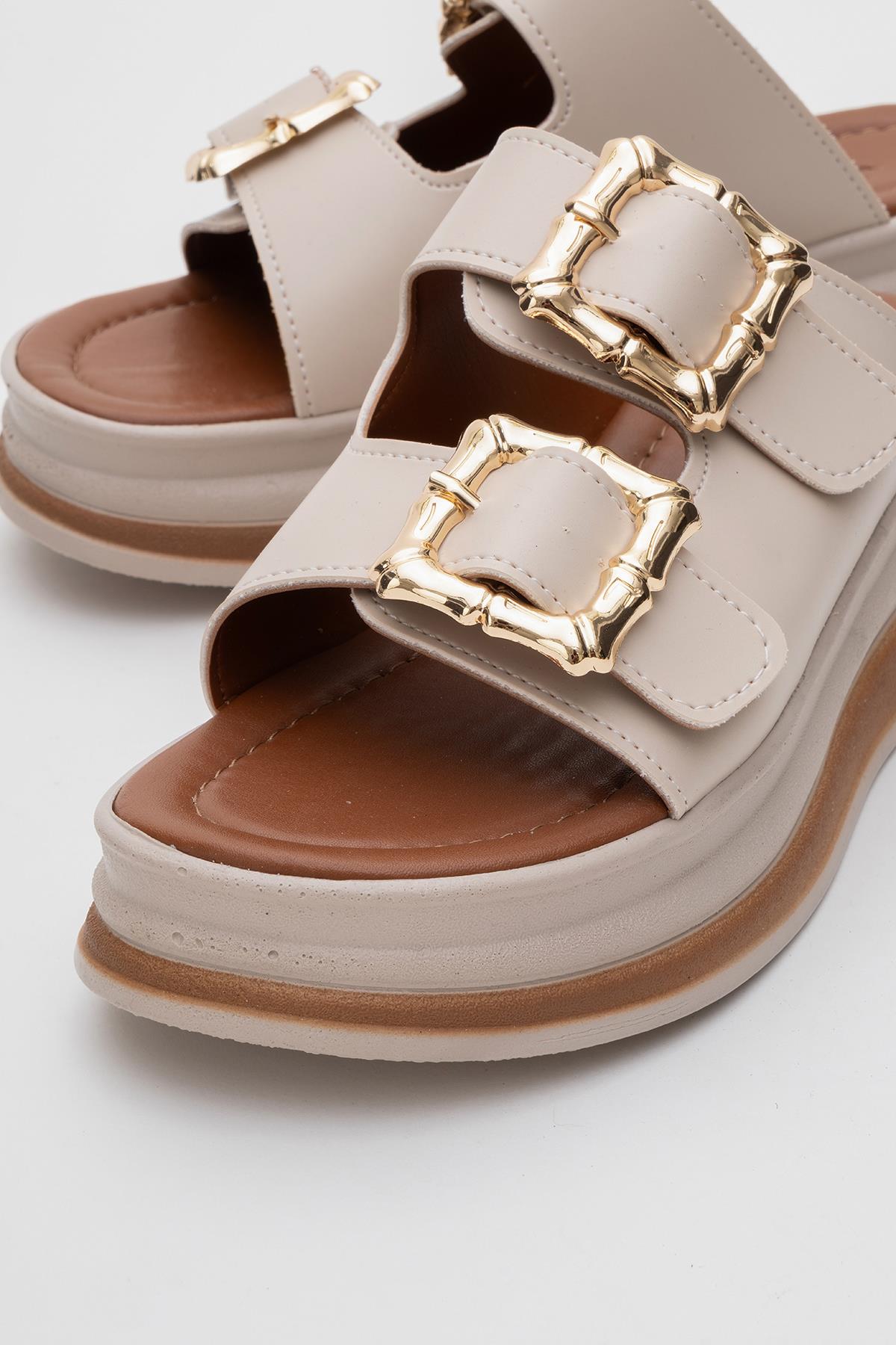 Kadın Çift Tokalı Terlik BEJ - Görsel 4