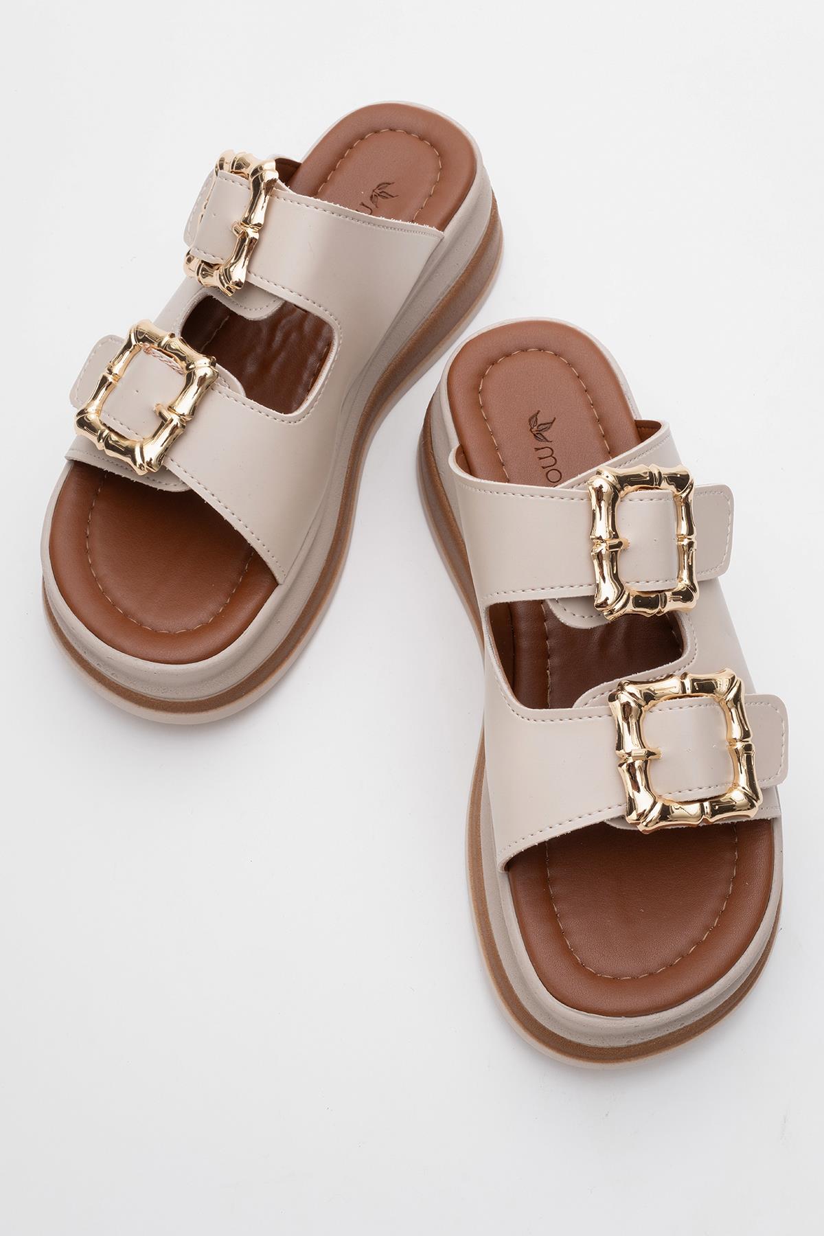 Kadın Çift Tokalı Terlik BEJ - Görsel 6