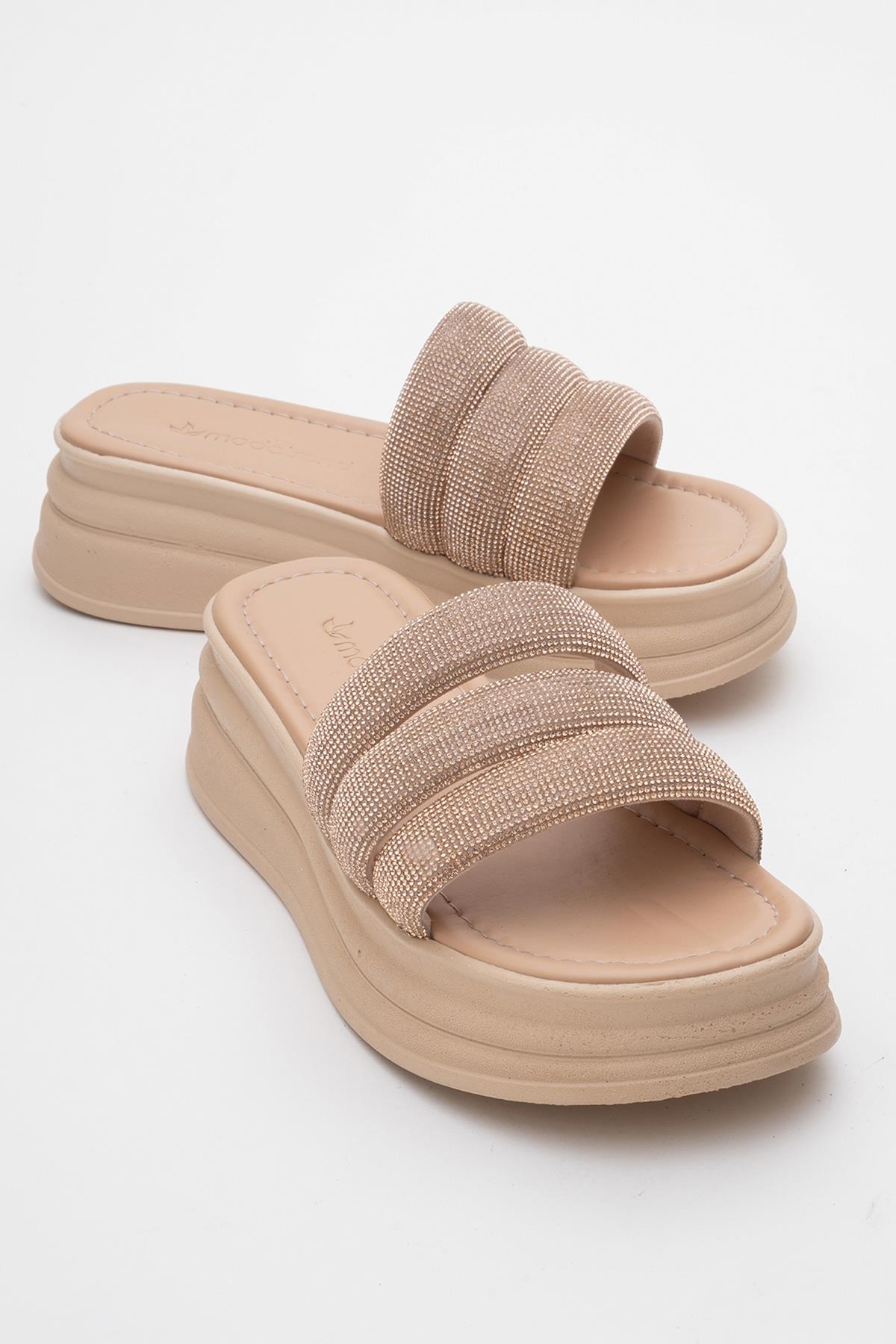 Kadın Kalın Taşlı Biyeli Terlik NUDE - Görsel 2
