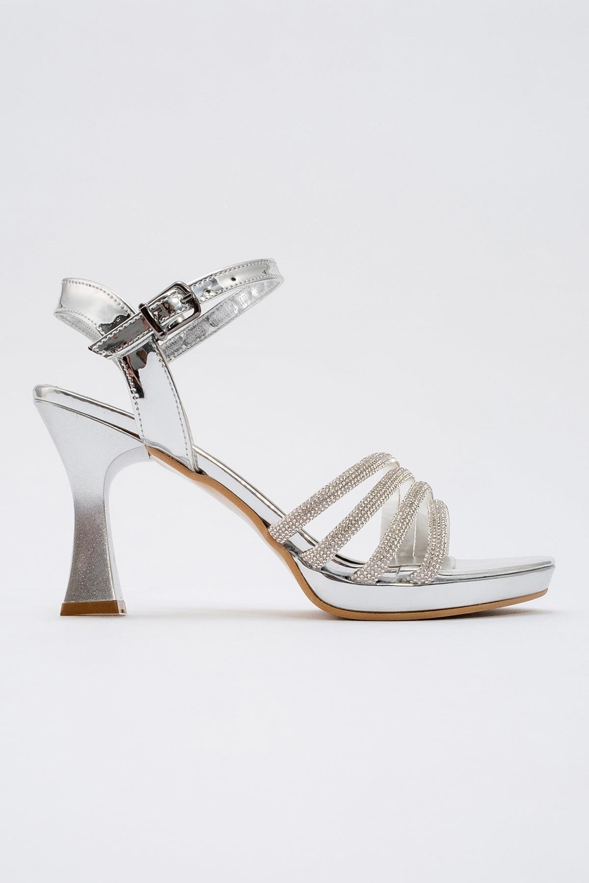 Kadın Biyeli Taşlı Topuklu Sandalet GÜMÜŞ AYNA - Görsel 3