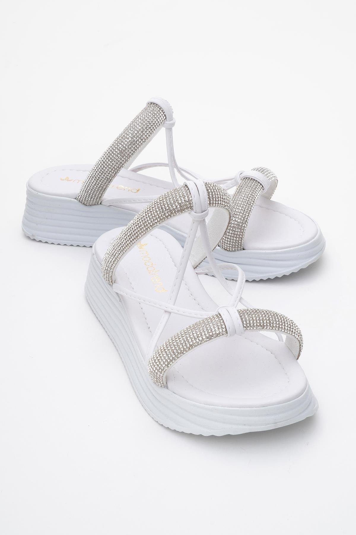 Kadın Taşlı Düz Terlik BEYAZ BEYAZ - Görsel 2