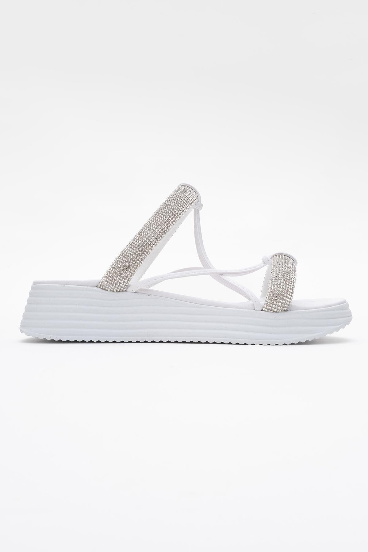 Kadın Taşlı Düz Terlik BEYAZ BEYAZ - Görsel 3