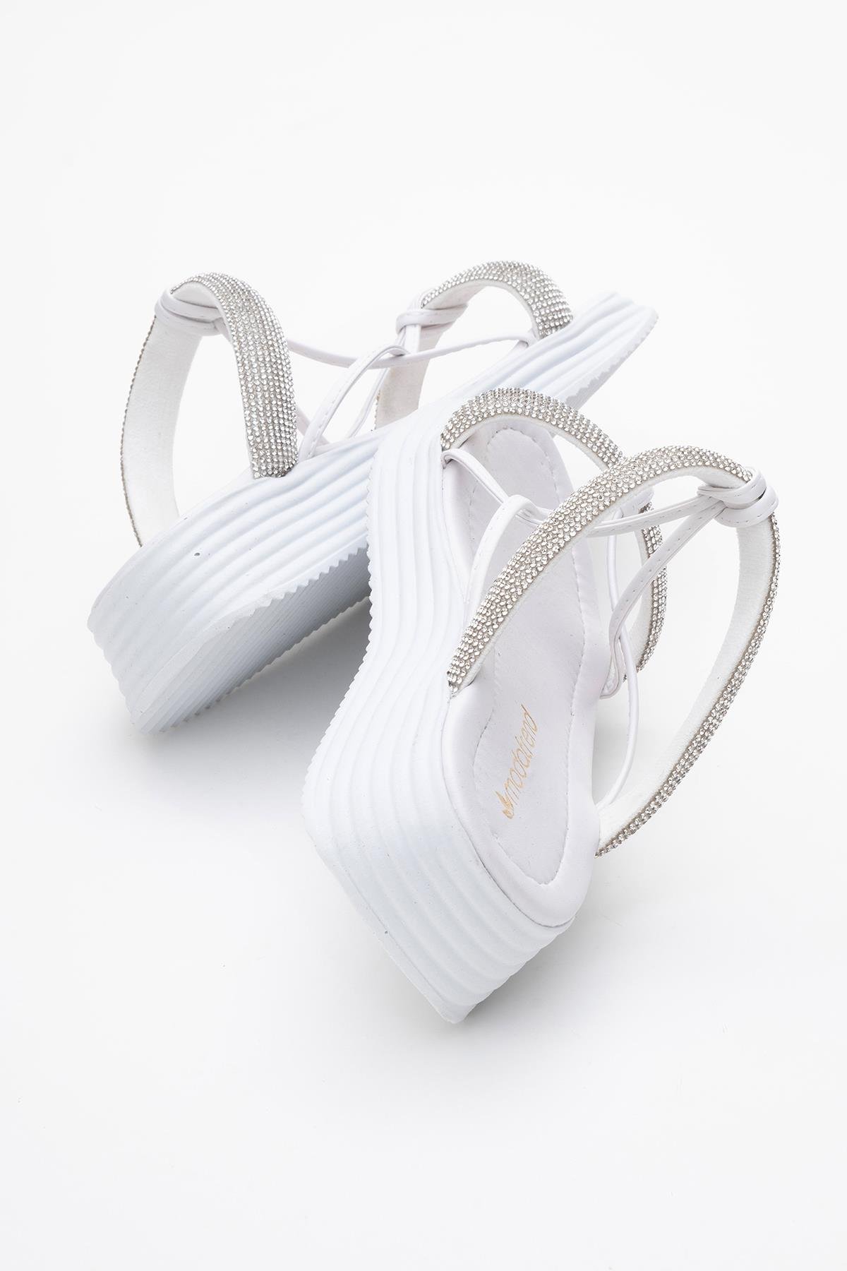 Kadın Taşlı Düz Terlik BEYAZ BEYAZ - Görsel 5