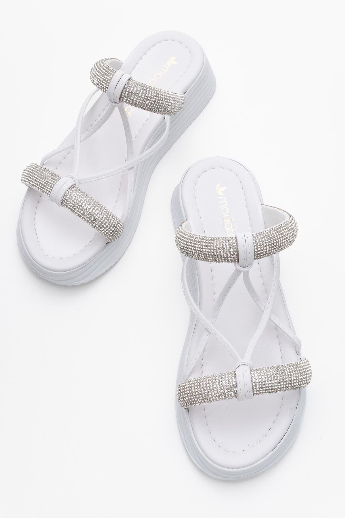 Kadın Taşlı Düz Terlik BEYAZ BEYAZ - Görsel 6
