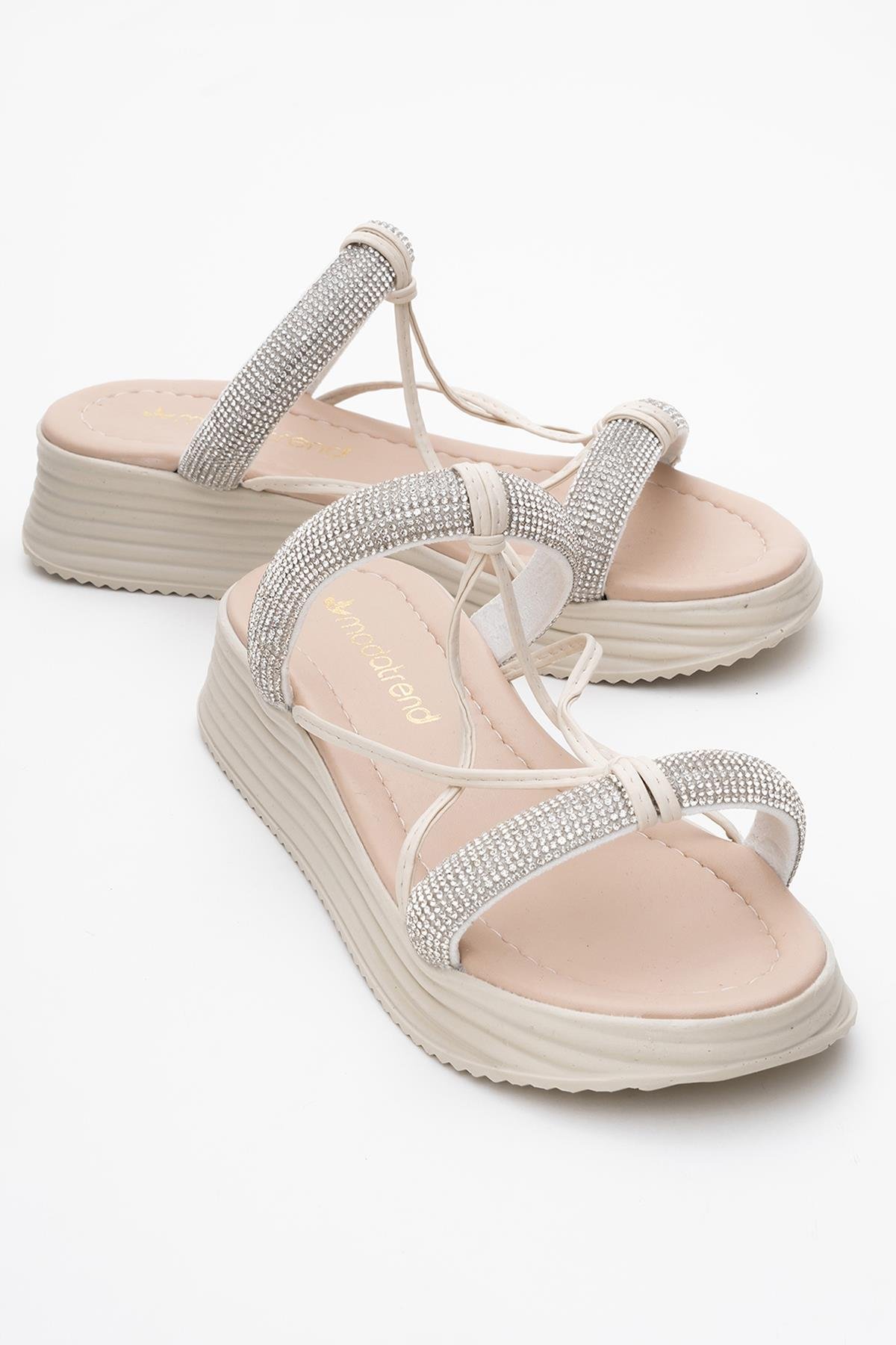 Kadın Taşlı Düz Terlik BEJ BEJ - Görsel 2