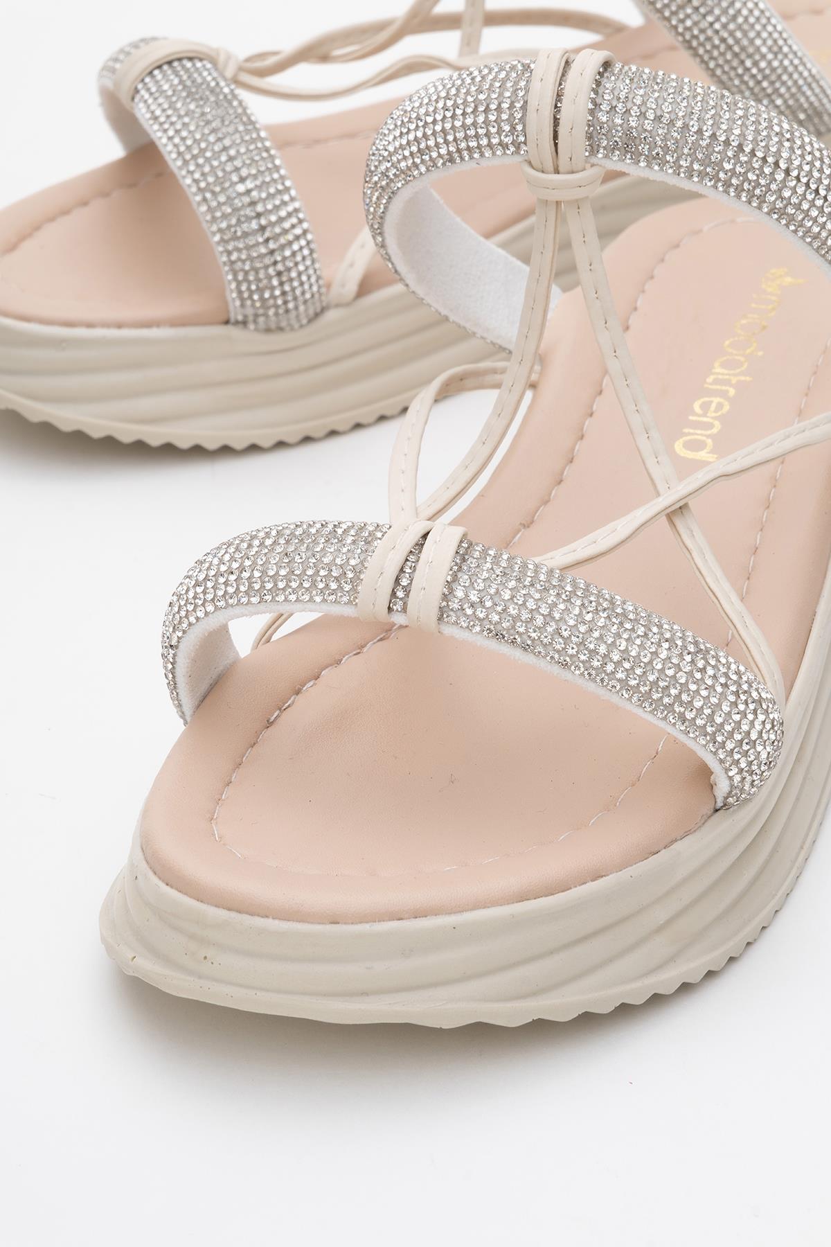 Kadın Taşlı Düz Terlik BEJ BEJ - Görsel 4