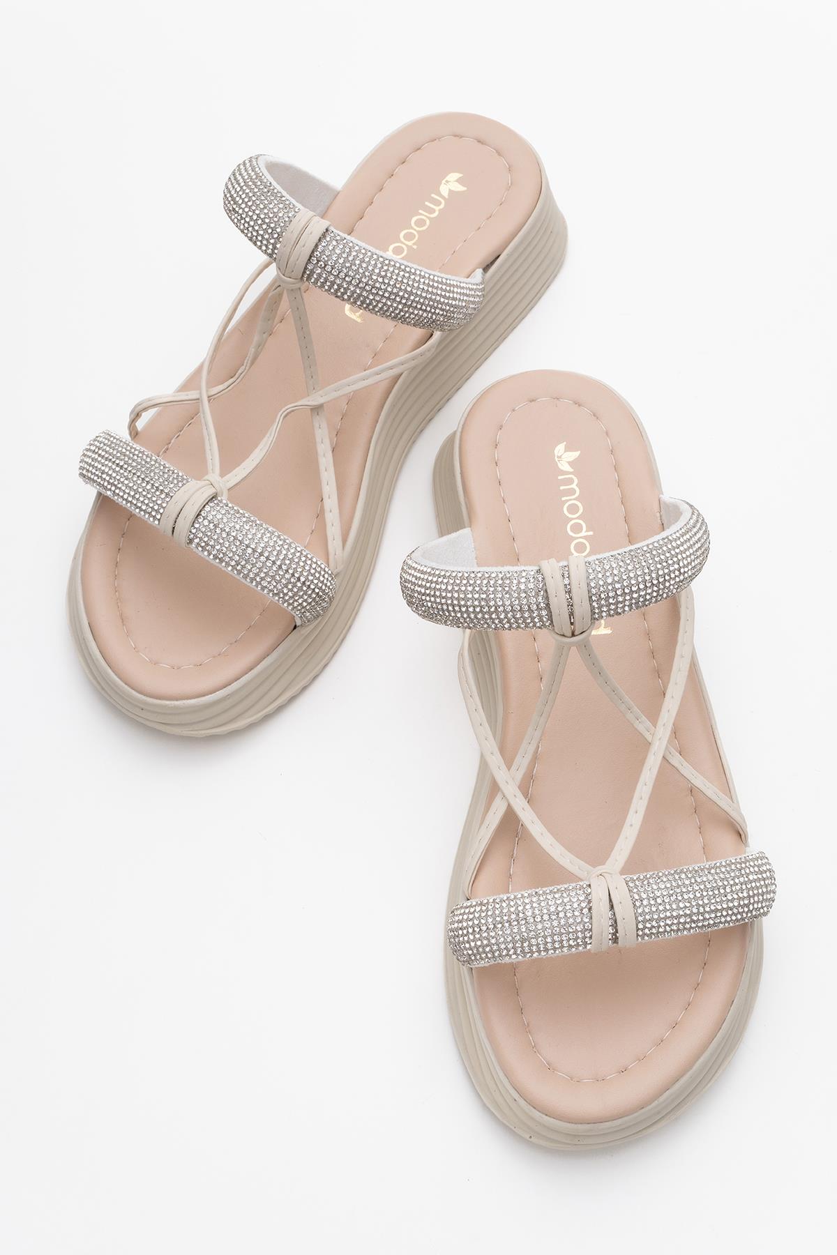 Kadın Taşlı Düz Terlik BEJ BEJ - Görsel 6