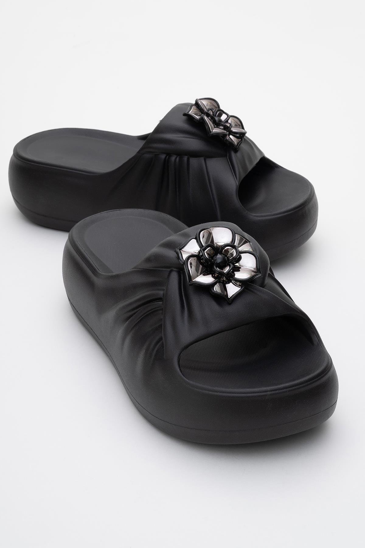 Tokalı Kadın Düz Terlik SİYAH - Görsel 2