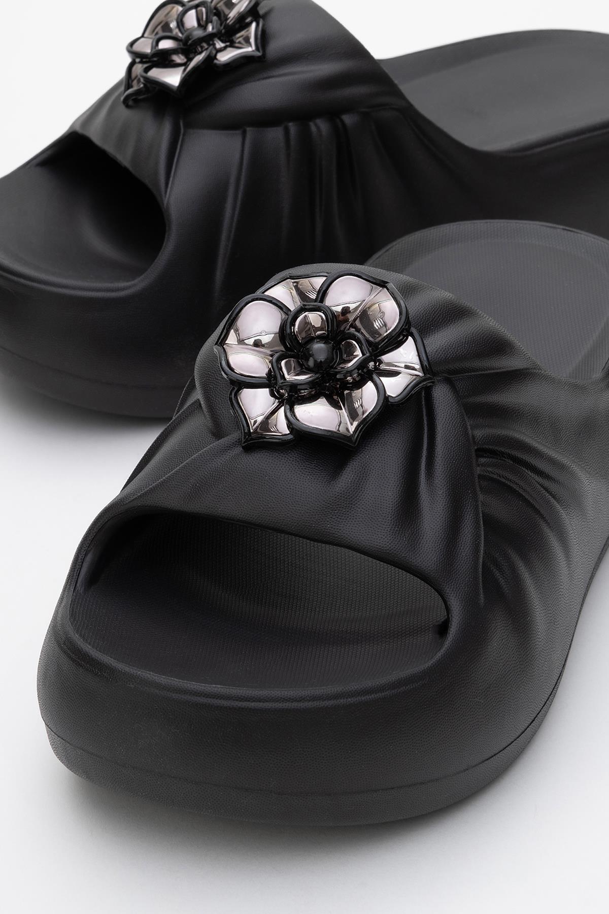 Tokalı Kadın Düz Terlik SİYAH - Görsel 4