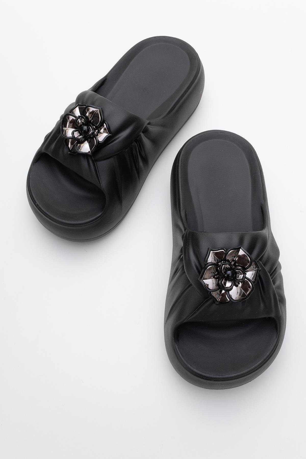 Tokalı Kadın Düz Terlik SİYAH - Görsel 6