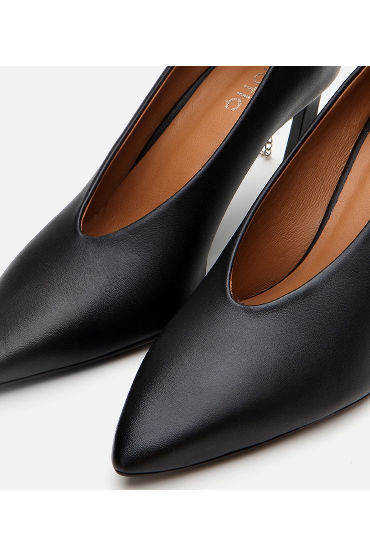 Kadın Deri Siyah Zincir Detaylı Stiletto - Görsel 4
