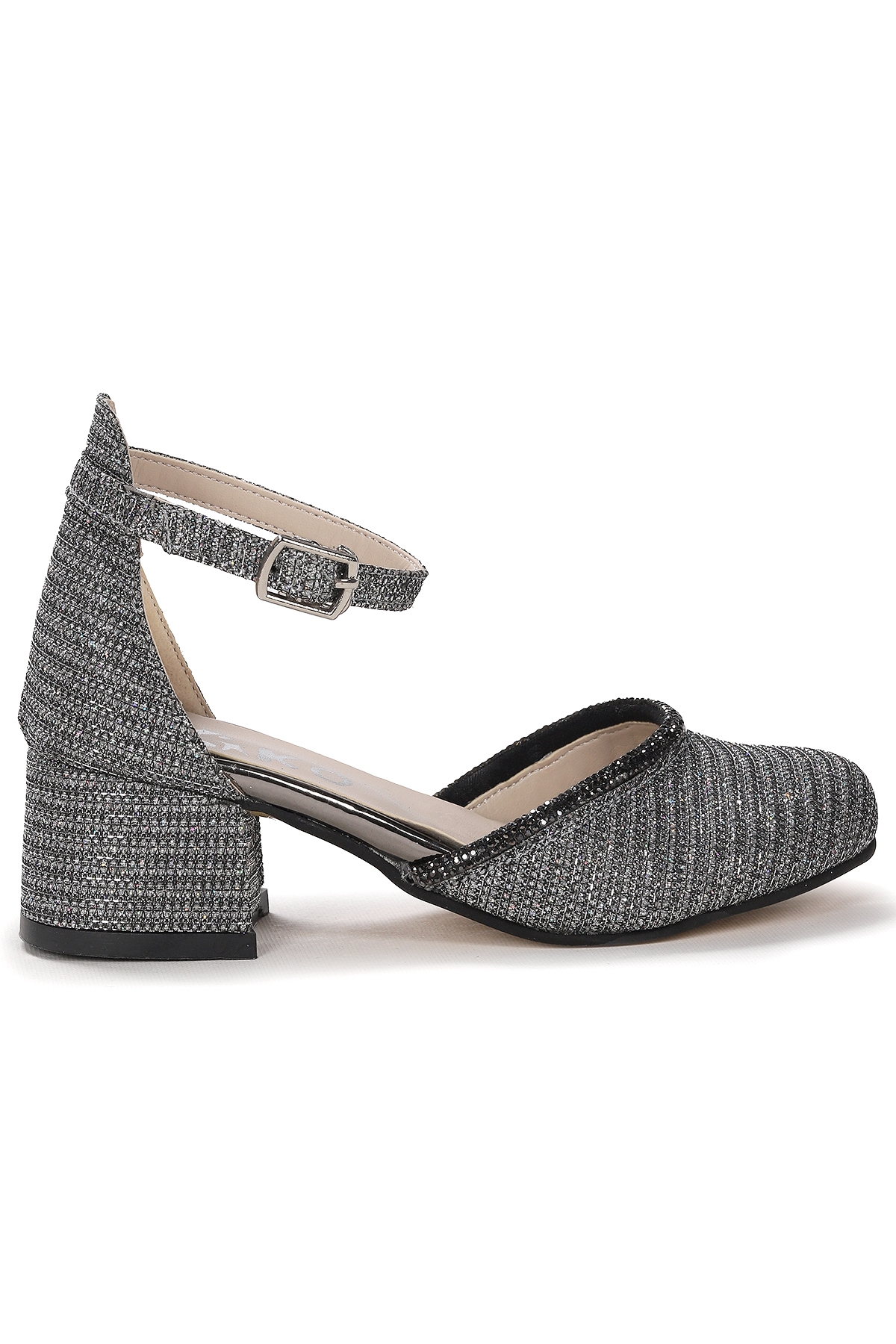 Ressa Çupra Taşlı Kız Çocuk 5 Cm Topuklu Sandalet Abiye Ayakkabı Platin - Platin - Görsel 5