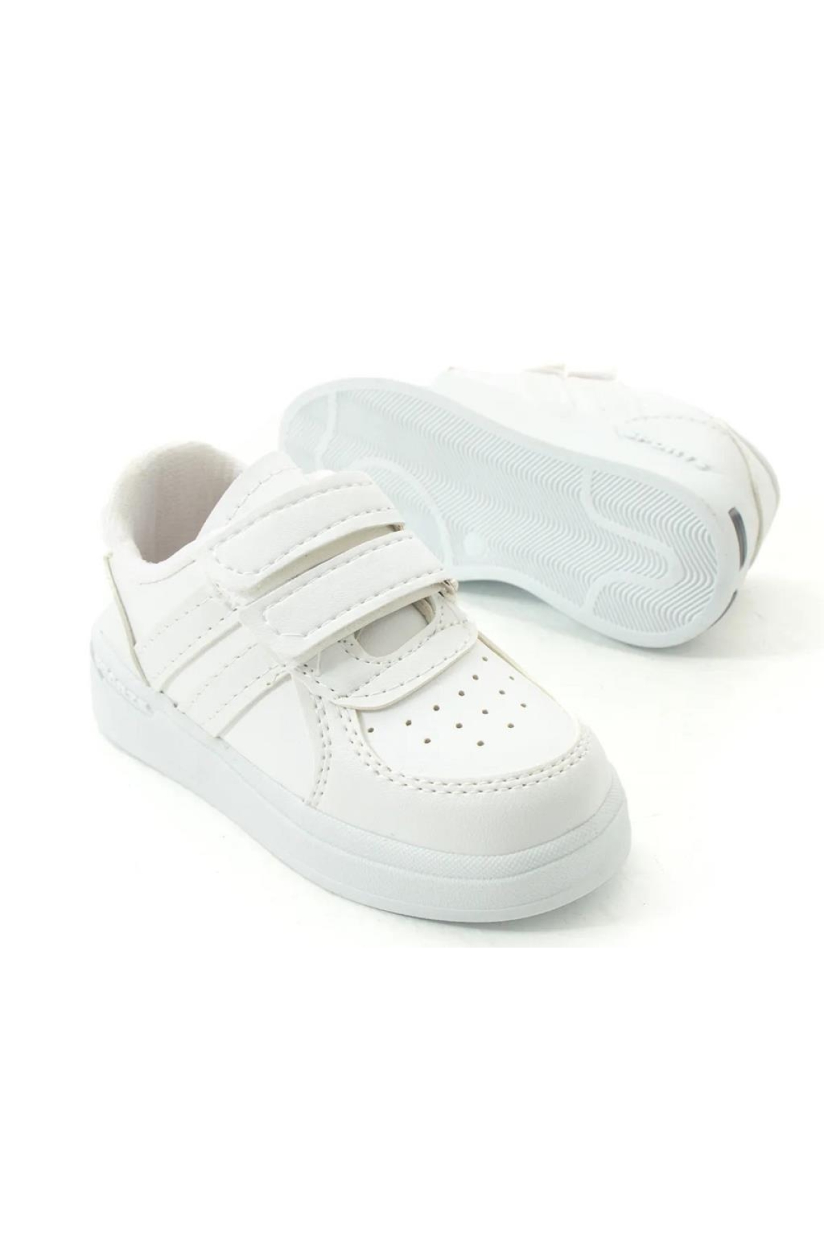 Günlük Unisex Çocuk Şeritli Işıklı Beyaz Sneaker Cırtlı Hafif Rahat Spor Ayakkabı - Görsel 3