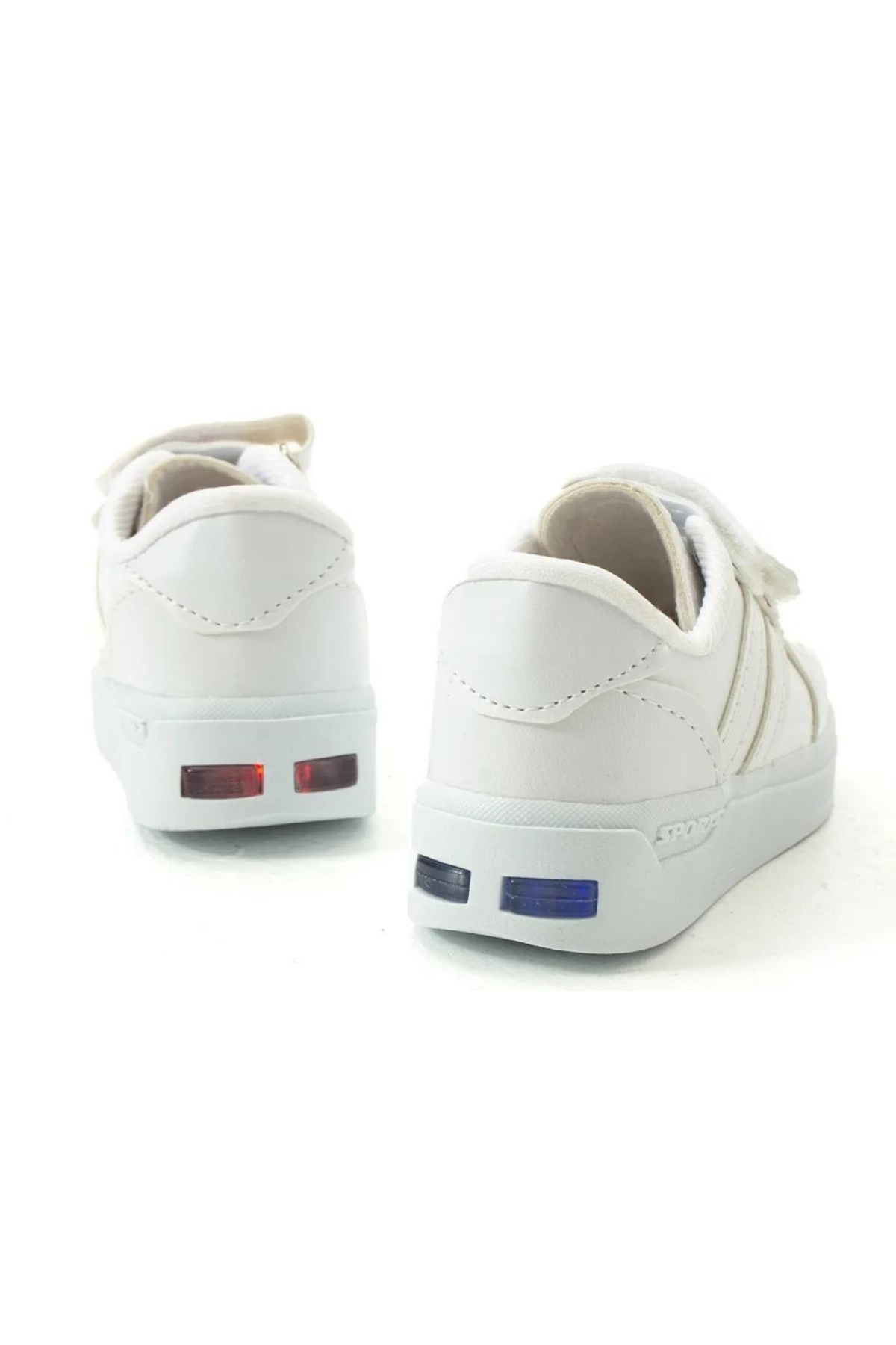 Günlük Unisex Çocuk Şeritli Işıklı Beyaz Sneaker Cırtlı Hafif Rahat Spor Ayakkabı - Görsel 4