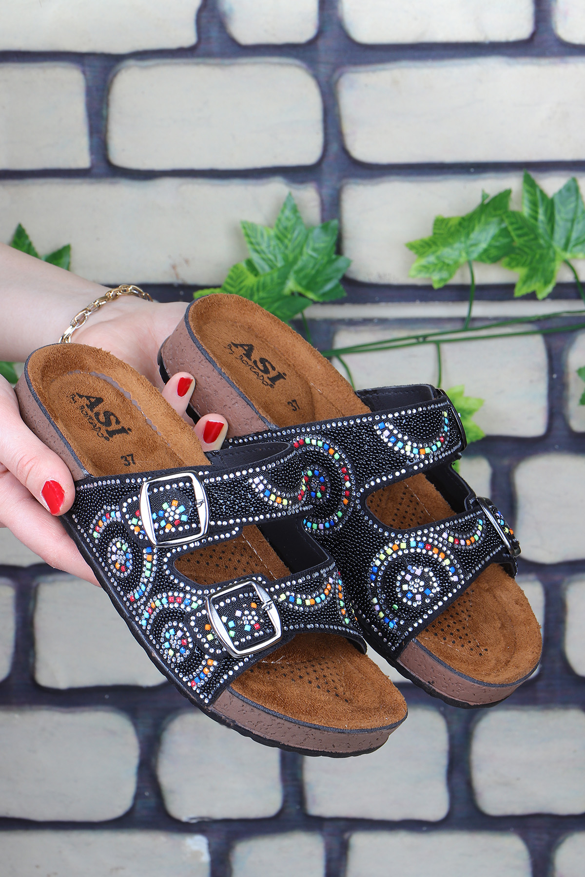 Circle Ortopedik Taşlı Çift Tokalı Plaj Kadın Terlik - Görsel 3