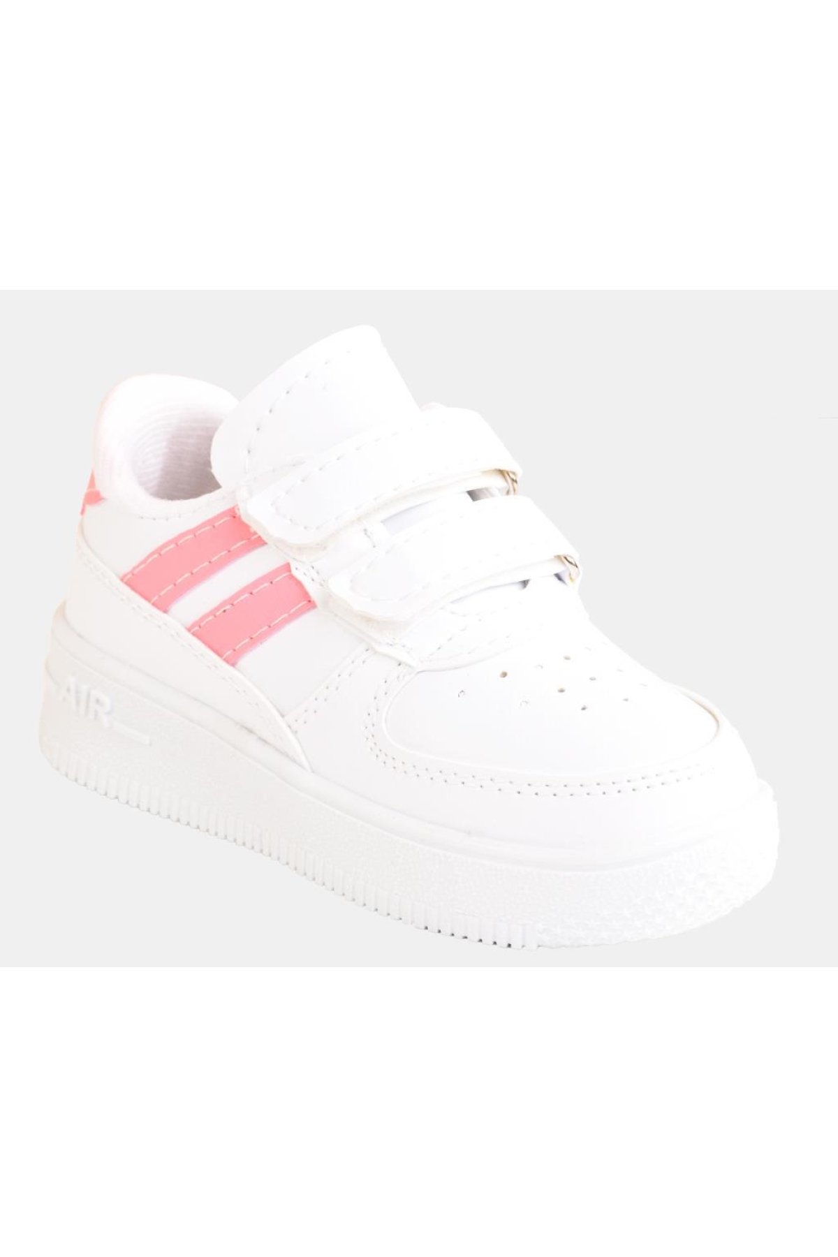 Ellaboni Günlük Unisex Çocuk Şeritli Beyaz Sneaker Cırtlı Hafif Rahat Spor Ayakkabı - Görsel 3