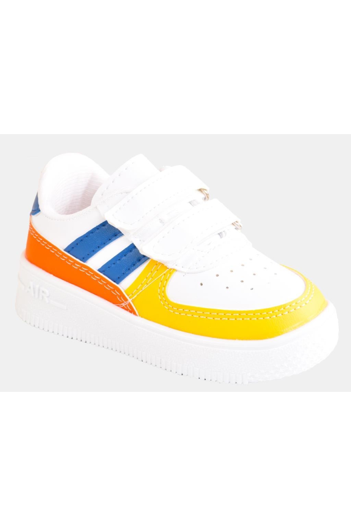 Günlük Unisex Çocuk Şeritli Beyaz Sneaker Cırtlı Hafif Rahat Spor Ayakkabı - Görsel 2