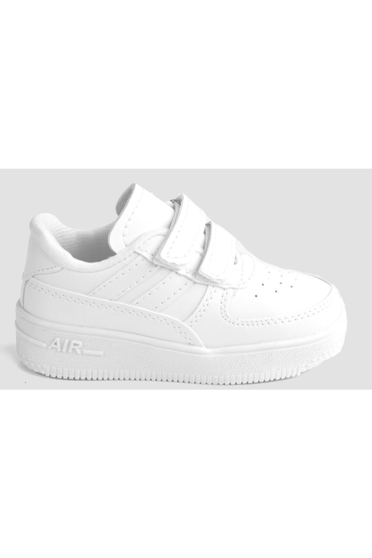 Günlük Unisex Çocuk Şeritli Beyaz Sneaker Cırtlı Hafif Rahat Spor Ayakkabı - Görsel 3