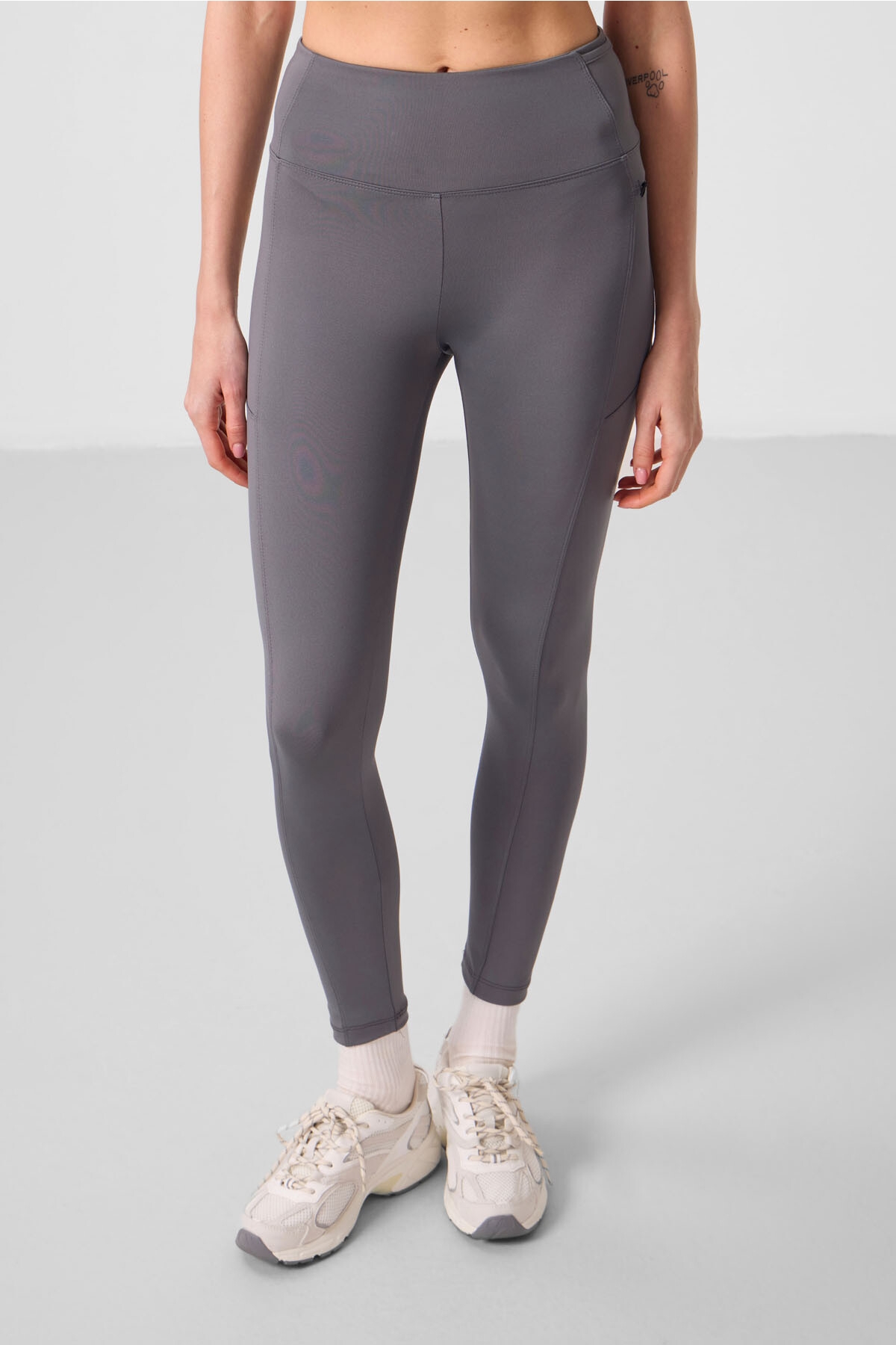 TOMMYLIFE Koyu Gri Polyester Esnek Standart Fit Performans Kadın Tayt - 94667
