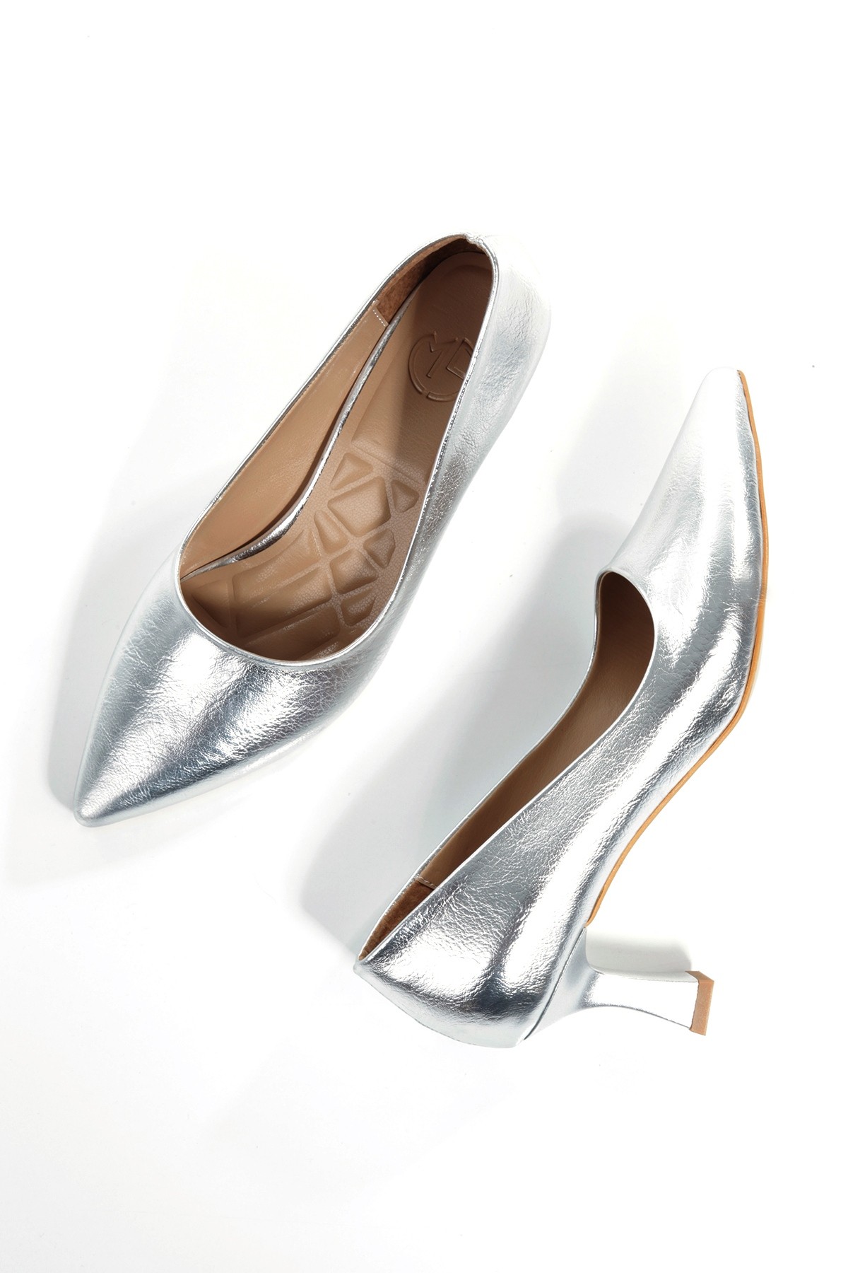 Kandy Gümüş Abiye Ayakkabı Kısa Topuklu Stiletto - Görsel 3