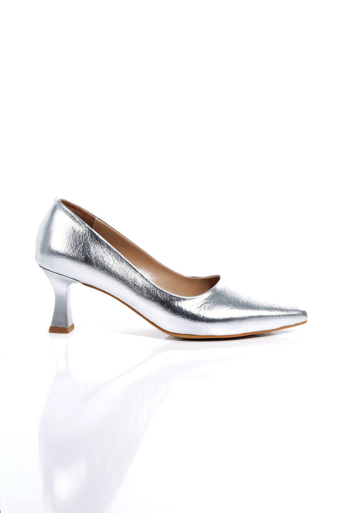 Kandy Gümüş Abiye Ayakkabı Kısa Topuklu Stiletto - Görsel 5