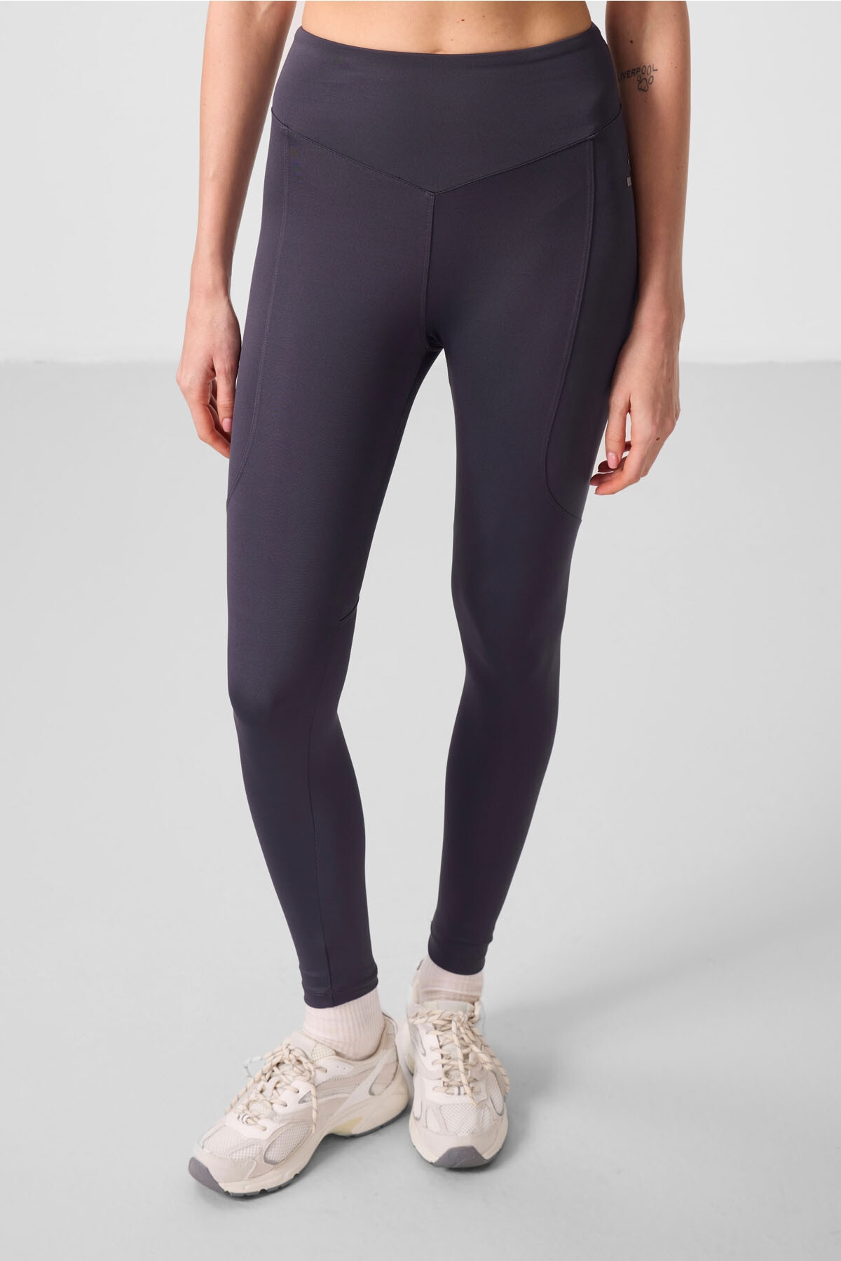 TOMMYLIFE Antrasit Polyester Standart Fit Esnek Performans Kadın Tayt - 94666
