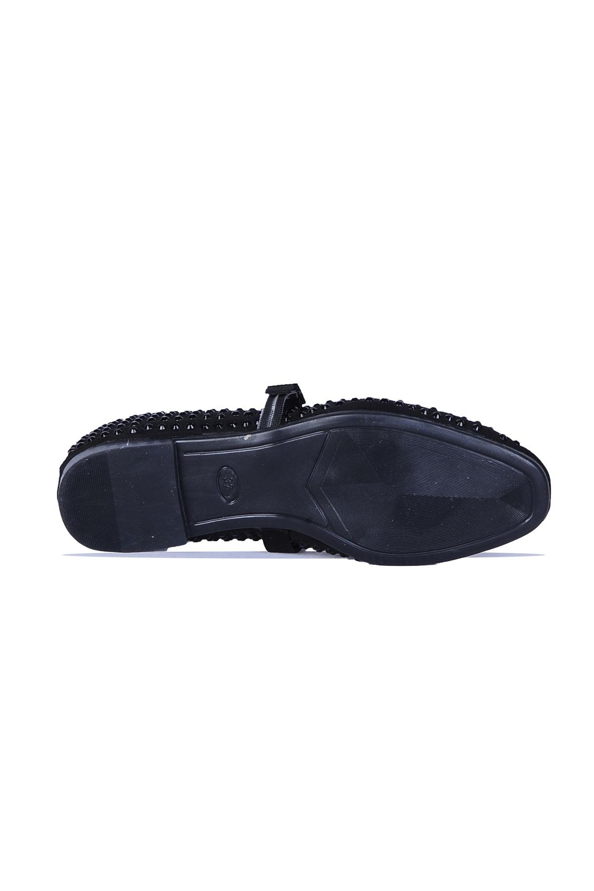 S7 Siyah Taşlı Kadın Babet Ayakkabı - Görsel 4