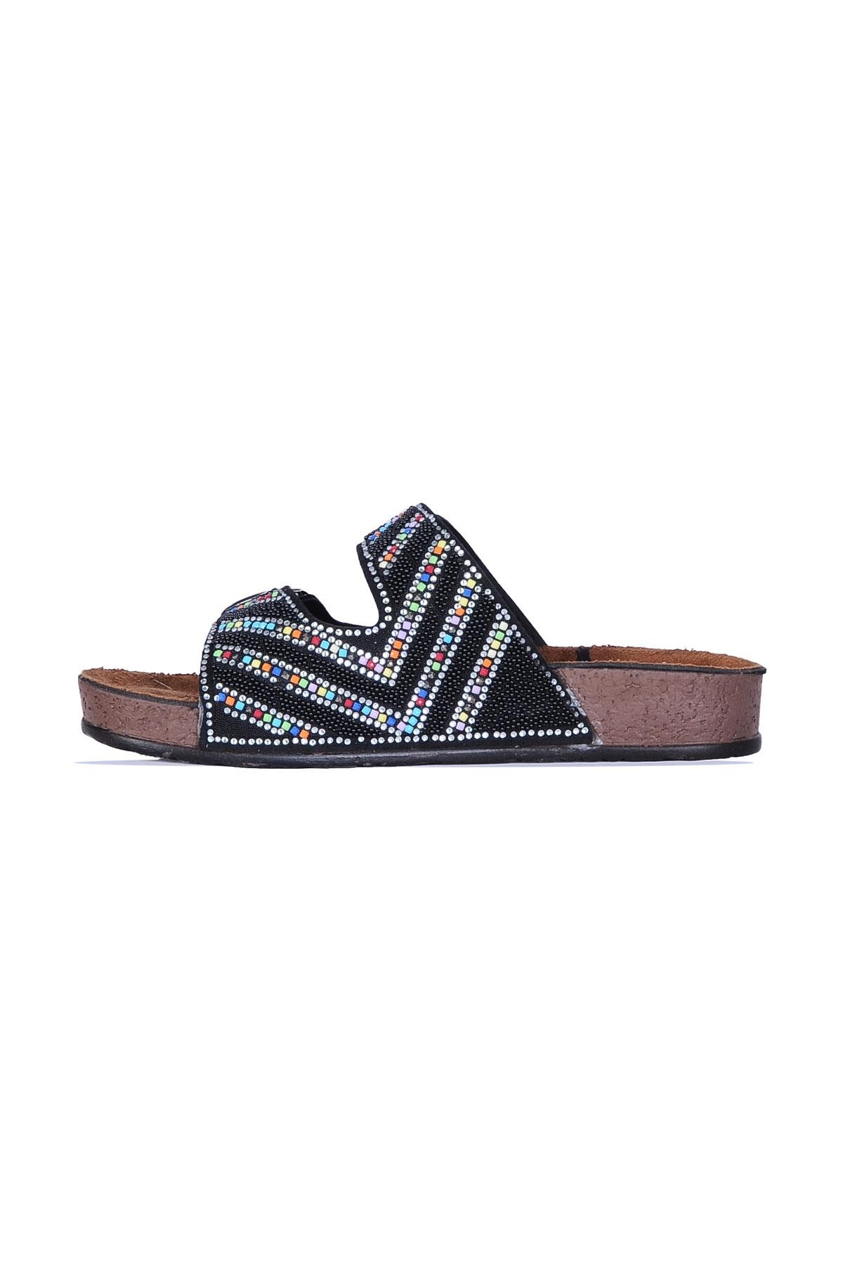 B-4312 Daye Siyah Taşlı Kadın Düz Terlik - Görsel 3