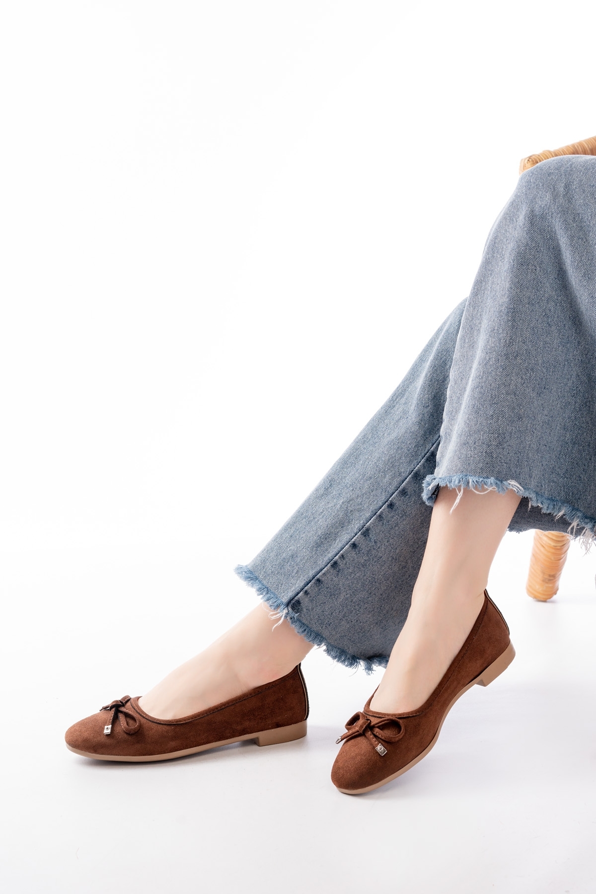 Divolya Divolya Kahverengi Potin Kahve Süet Fiyonklu ( 2 cm) Oval Burunlu Günlük Kullanım Babet | Flo Kahverengi - 2. görsel