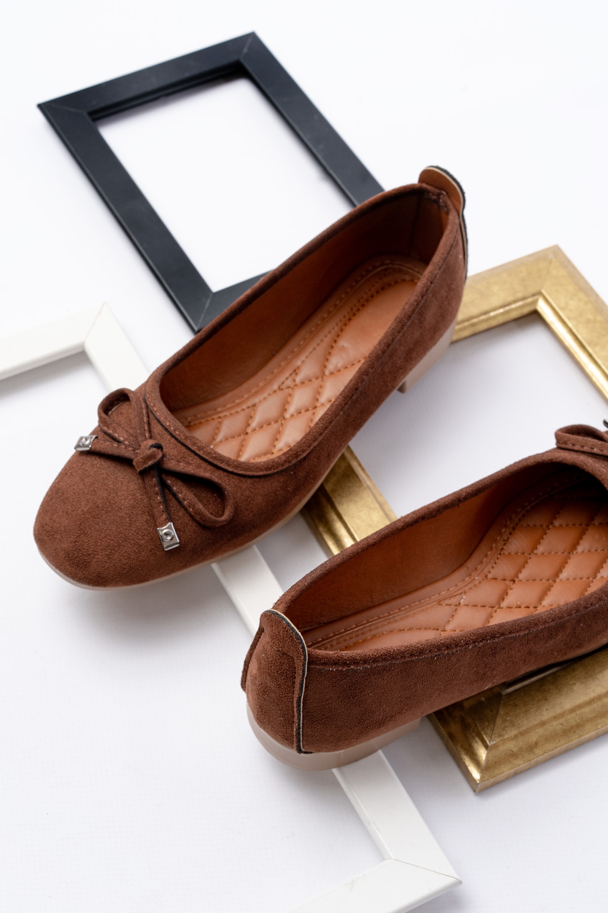 Divolya Divolya Kahverengi Potin Kahve Süet Fiyonklu ( 2 cm) Oval Burunlu Günlük Kullanım Babet | Flo Kahverengi - 4. görsel