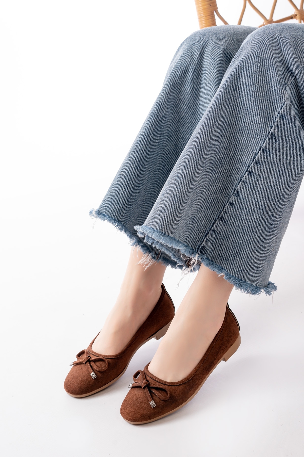 Divolya Divolya Kahverengi Potin Kahve Süet Fiyonklu ( 2 cm) Oval Burunlu Günlük Kullanım Babet | Flo Kahverengi - 5. görsel