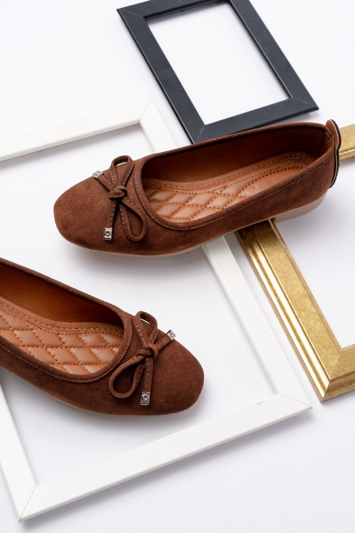 Divolya Divolya Kahverengi Potin Kahve Süet Fiyonklu ( 2 cm) Oval Burunlu Günlük Kullanım Babet | Flo Kahverengi - 6. görsel