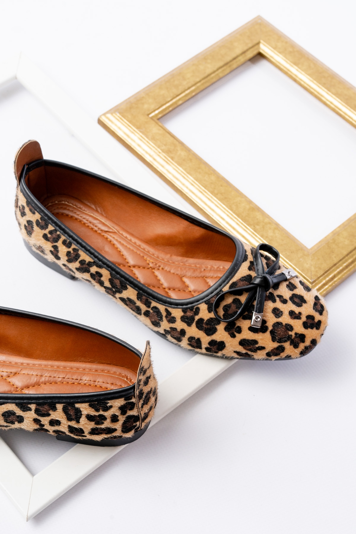 Potin Leopar Fiyonklu ( 2 cm) Oval Burunlu Günlük Kullanım Babet - Görsel 6