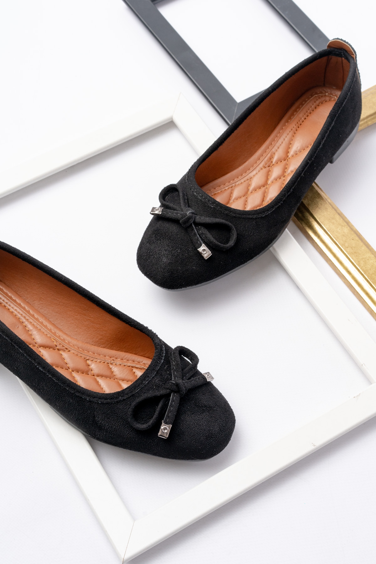 Potin Siyah Süet Fiyonklu ( 2 cm) Oval Burunlu Günlük Kullanım Babet - Görsel 3