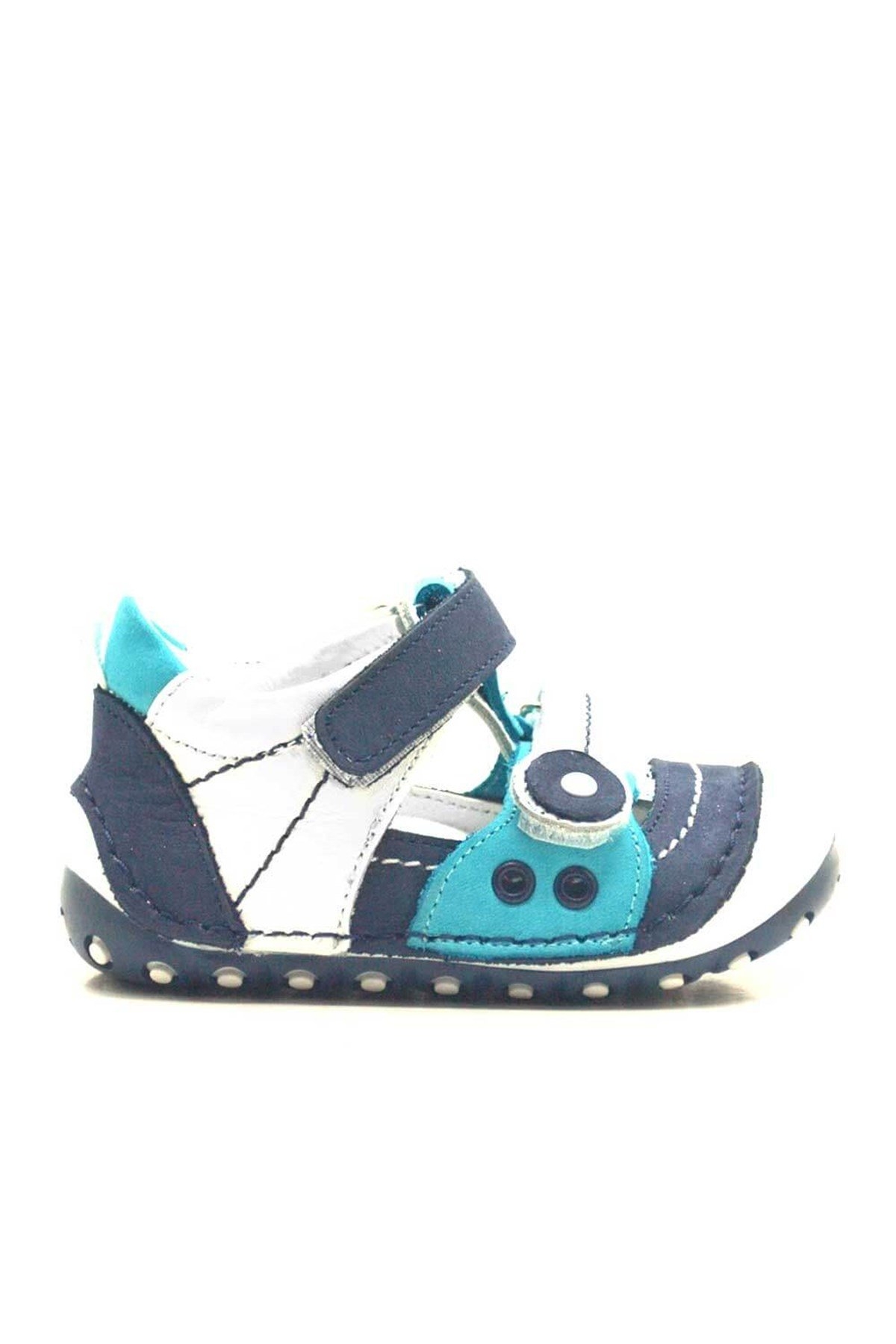 Hakiki Deri Mavi Cırtlı Yazlık İlk Adım Bebek Ayakkabı - Görsel 3
