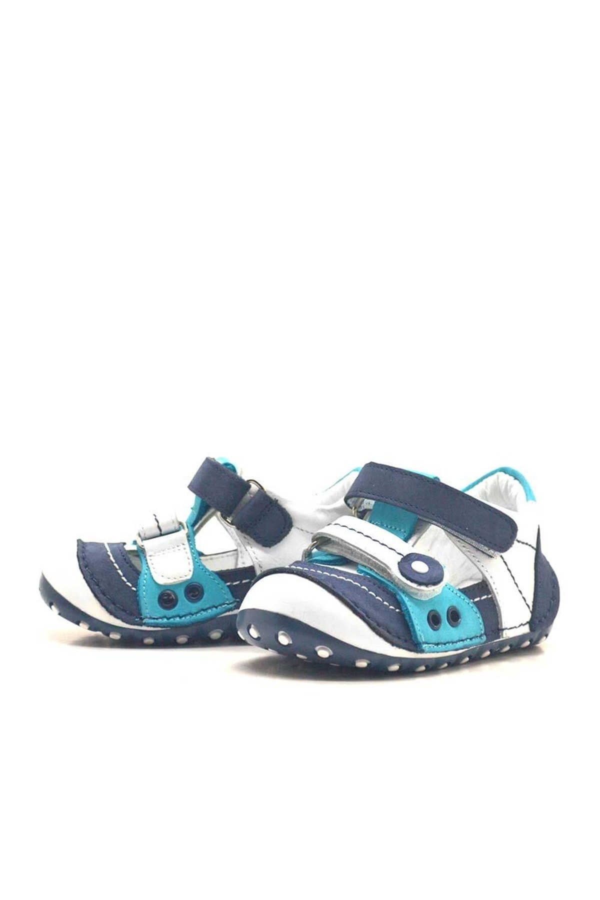 Hakiki Deri Mavi Cırtlı Yazlık İlk Adım Bebek Ayakkabı - Görsel 4