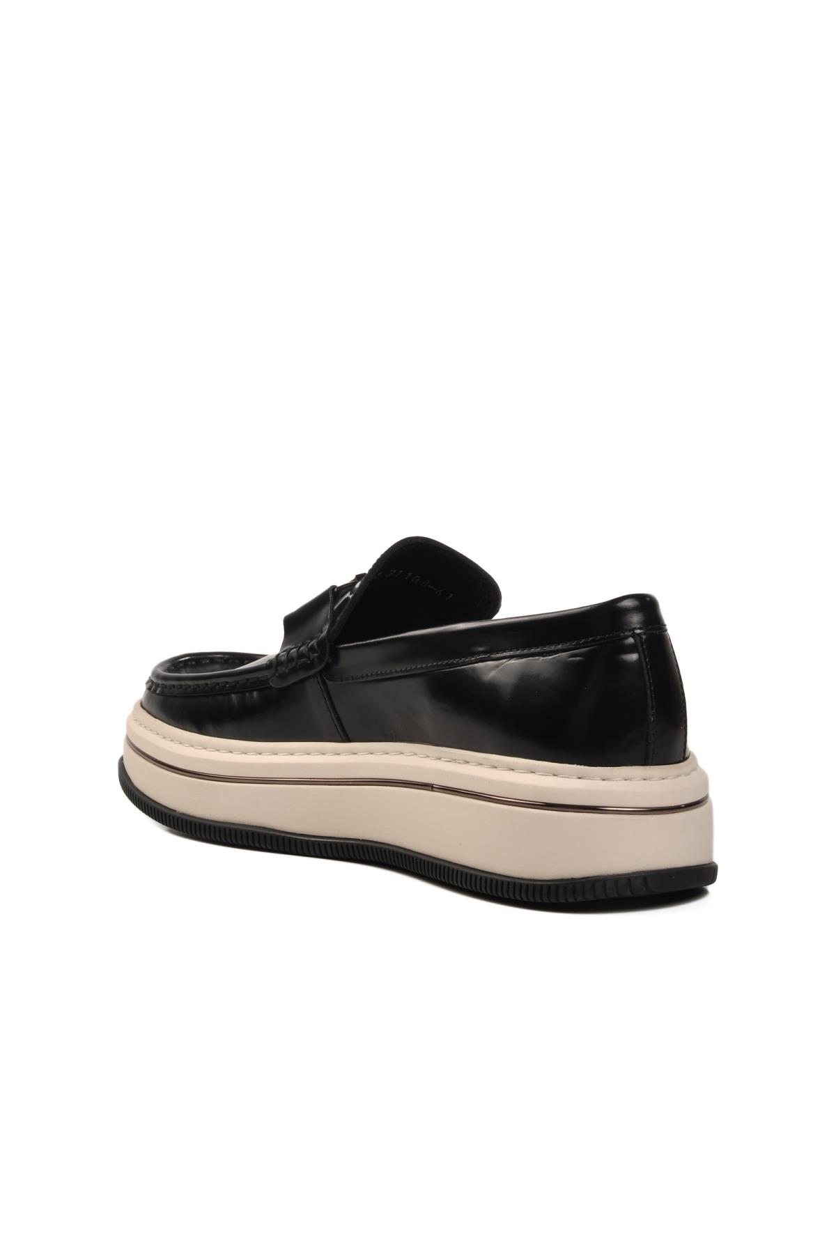 Siyah-Beyaz Hakiki Deri Erkek Sneaker 152-21108 M - Görsel 5