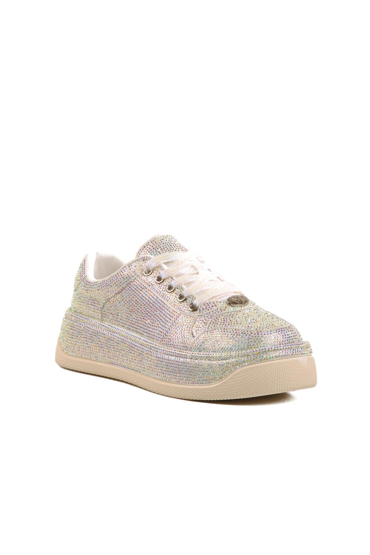 Beyaz Taşlı Kadın Sneaker 25Y451-10 Z - Görsel 2