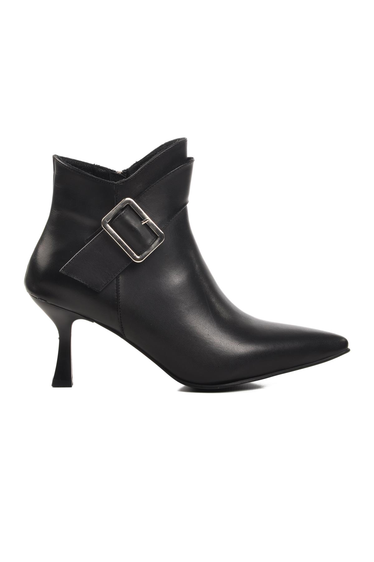 DS-90 Siyah İçi Polarlı Hakiki Deri Kadın Topuklu Bot - Görsel 3