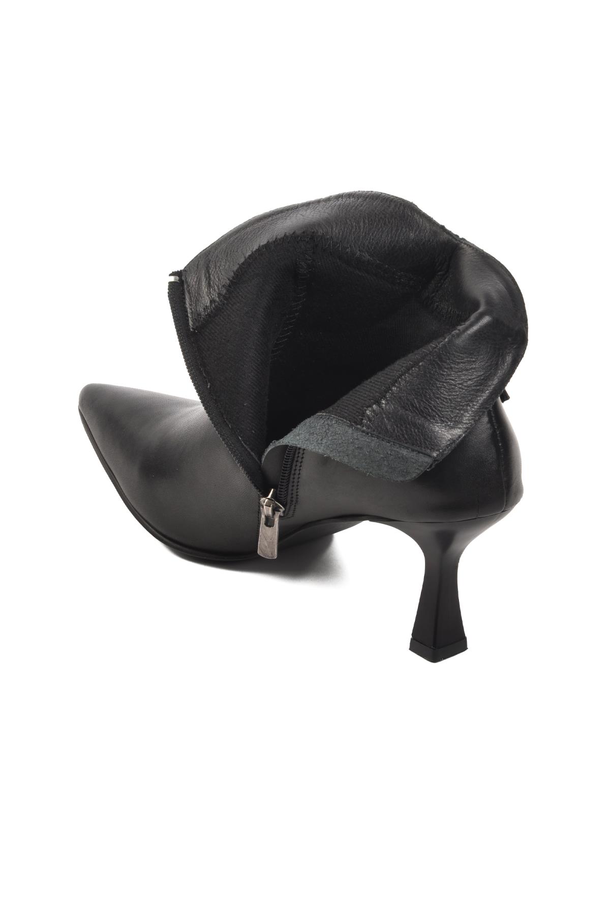 DS-90 Siyah İçi Polarlı Hakiki Deri Kadın Topuklu Bot - Görsel 5