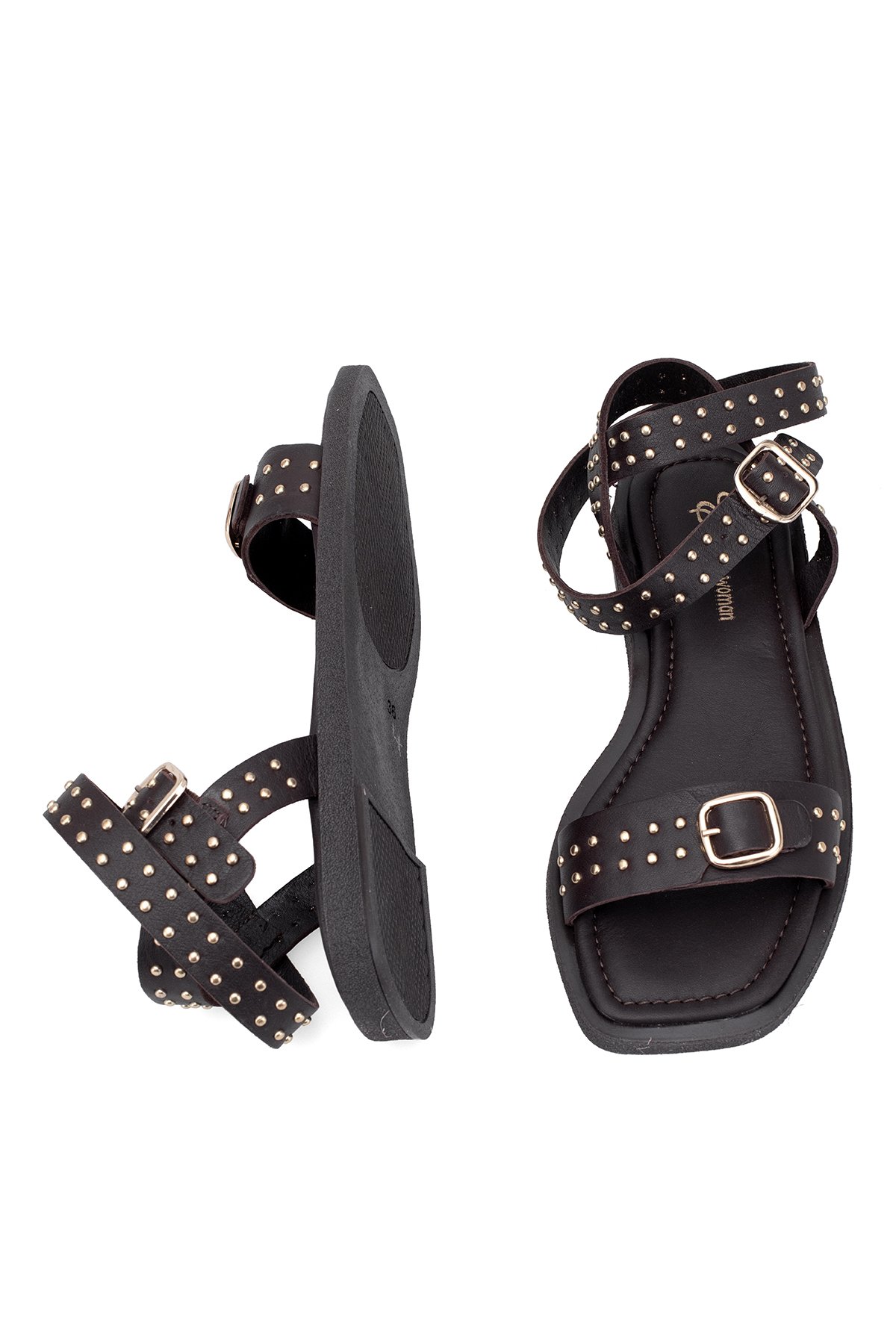 Elit Maribelle Kadın Hakiki Deri Ortopedik Düz Sandalet Kahverengi - Görsel 5