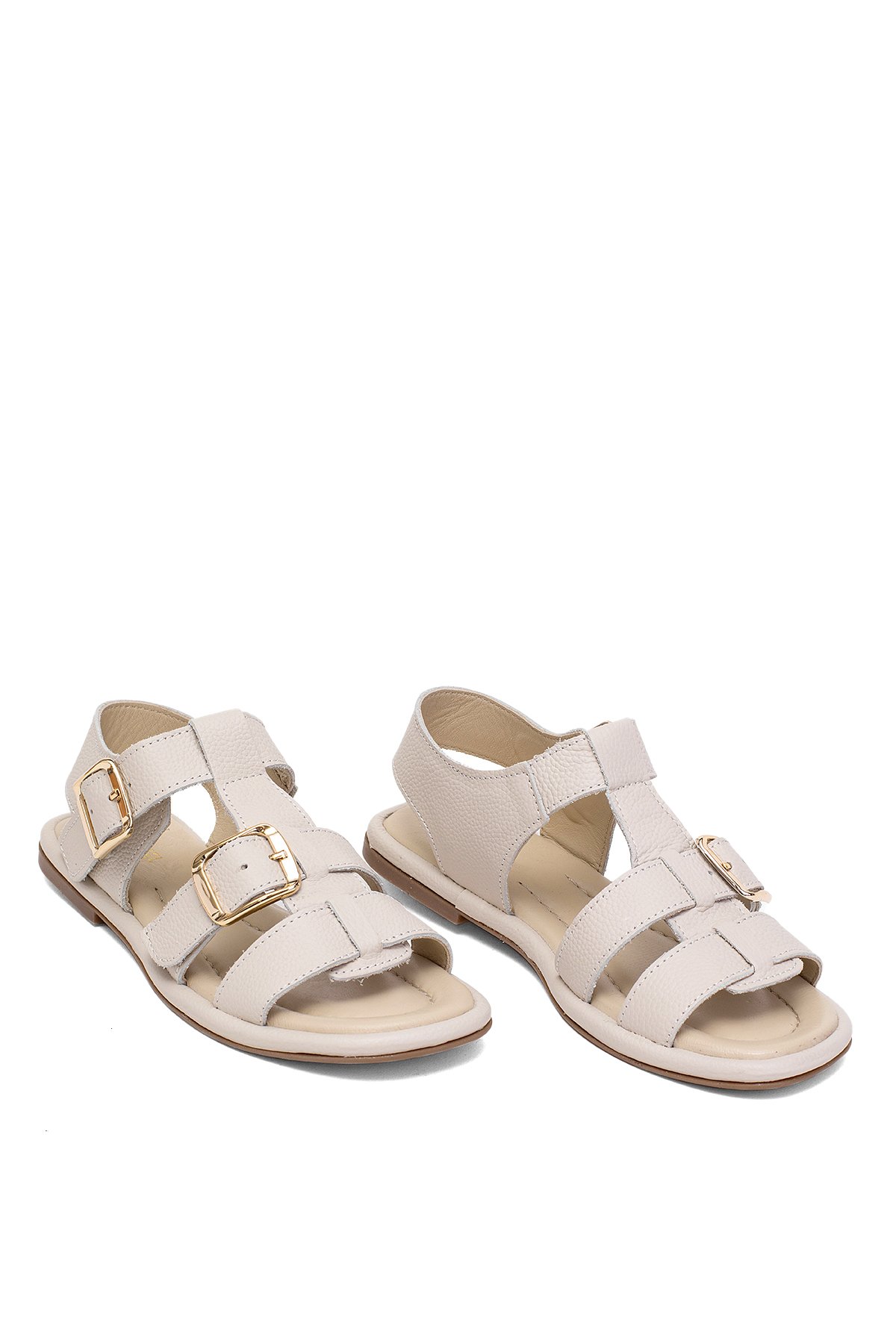 Elit Adalina Kadın Hakiki Deri Düz Sandalet Bej - Görsel 2