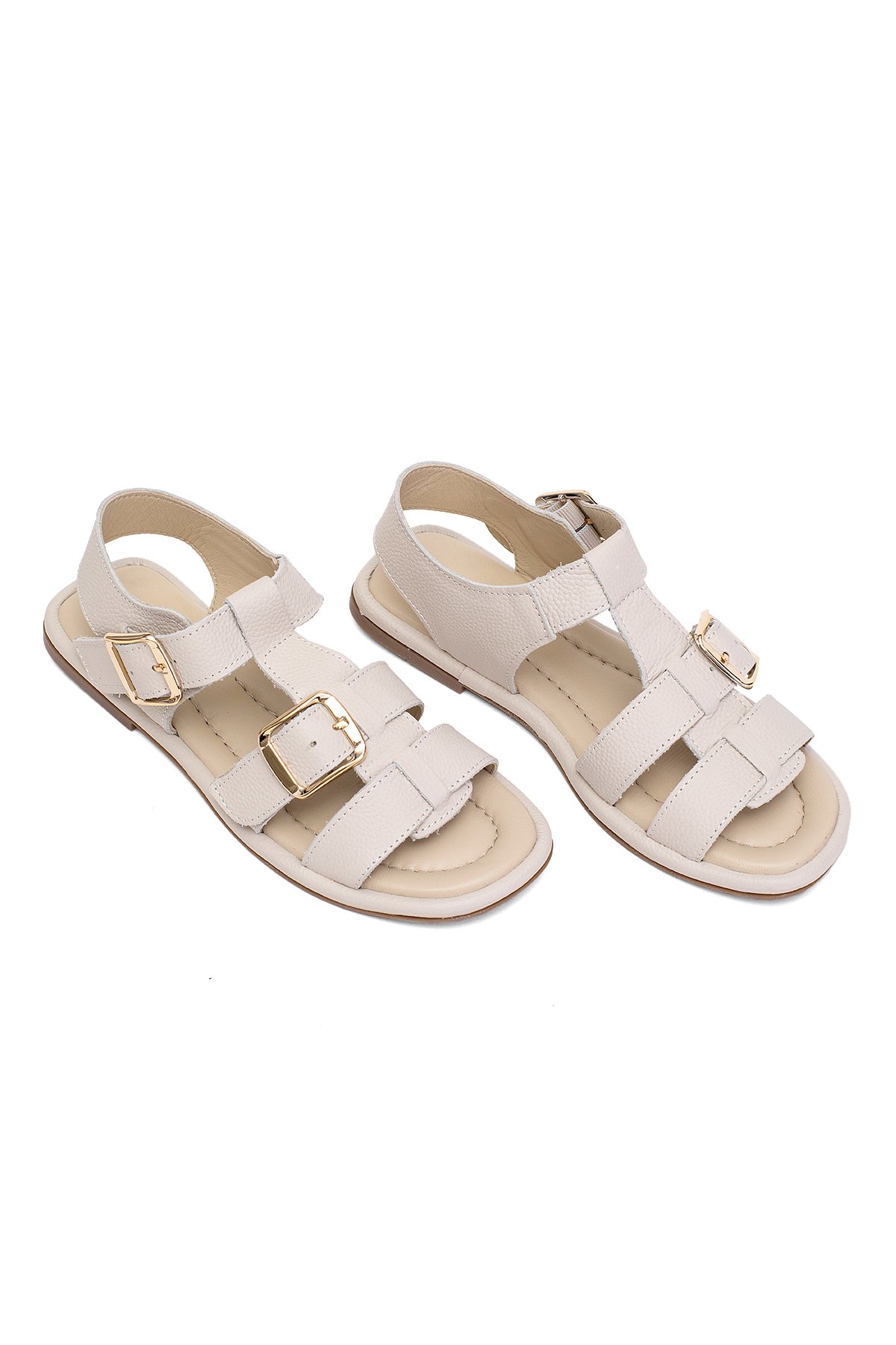 Elit Adalina Kadın Hakiki Deri Düz Sandalet Bej - Görsel 3