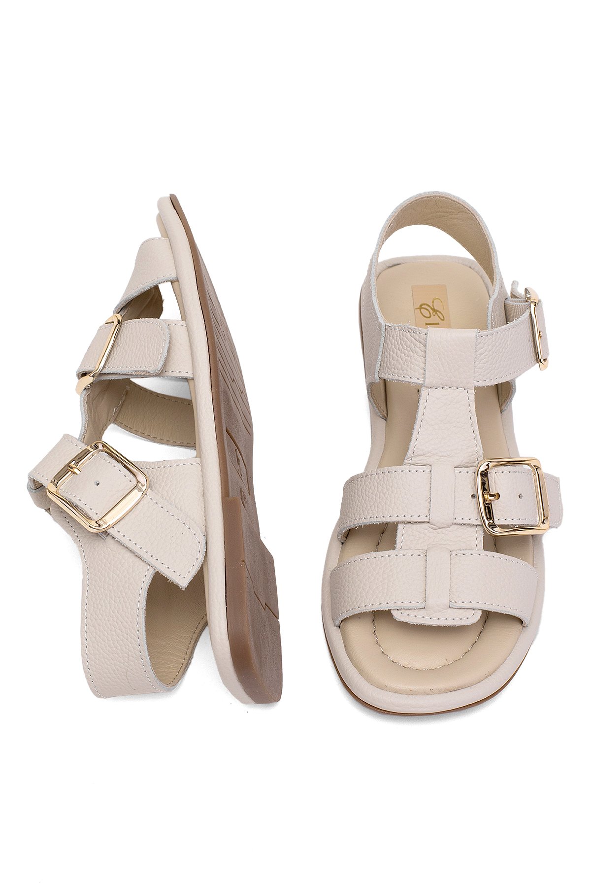 Elit Adalina Kadın Hakiki Deri Düz Sandalet Bej - Görsel 5